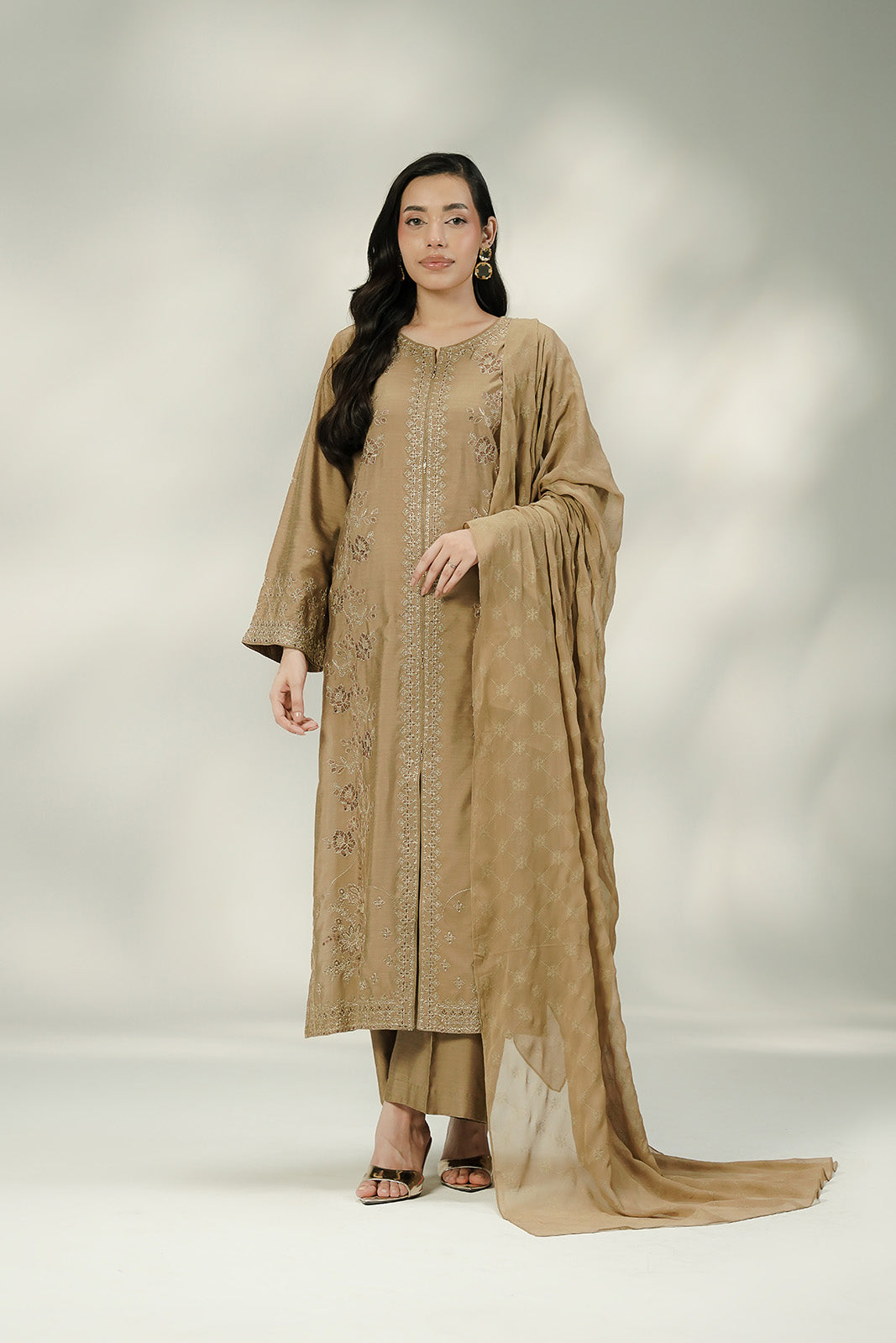 3 Piece Cotton Silk Embroidered Suit (FL0238)