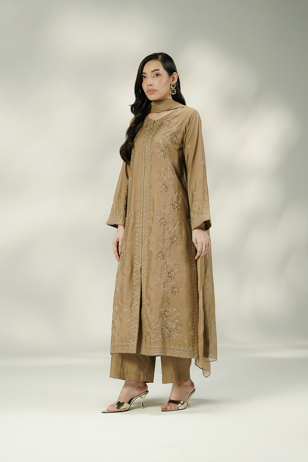 3 Piece Cotton Silk Embroidered Suit (FL0238)