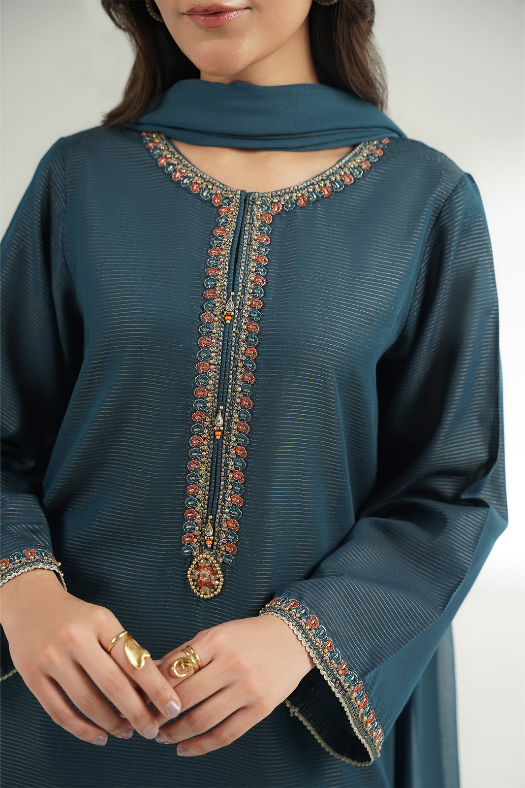 3 Piece Masoori Stripe Lawn Embroidered Suit (CS0556)