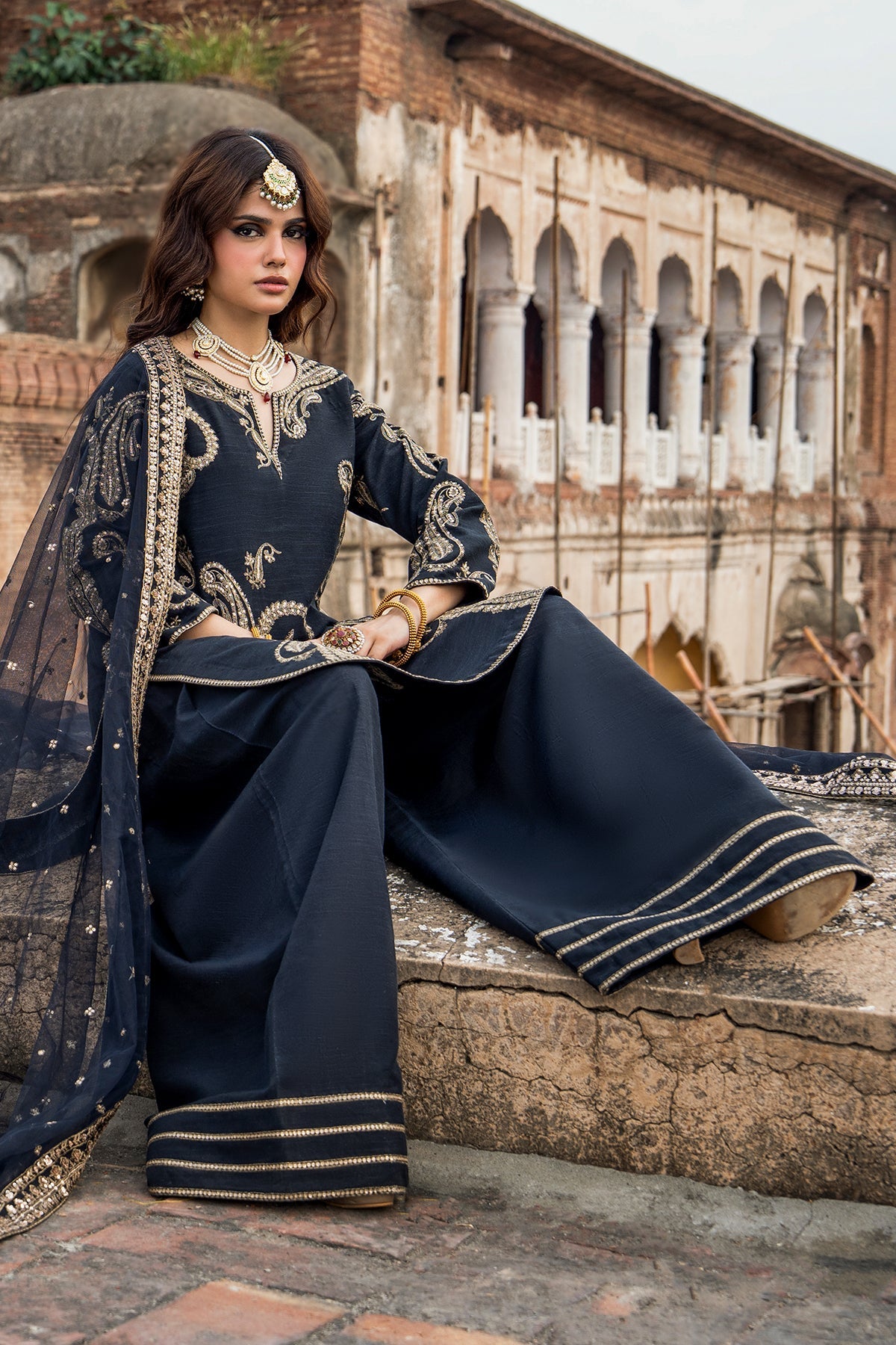 3-PC Embroidered Raw  Silk CMA-6-411