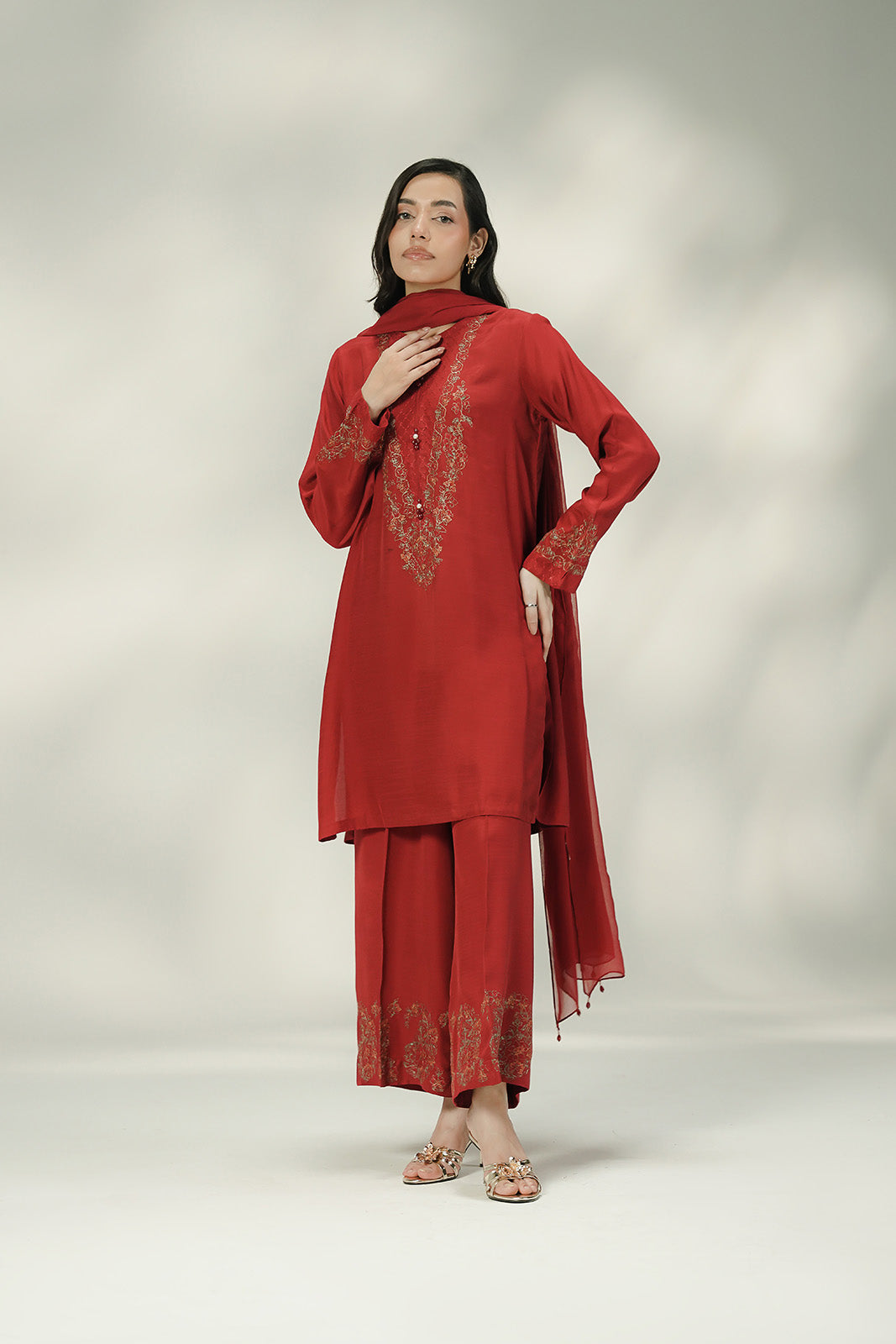 3 Piece Raw Silk Embroidered Suit (FS0209)