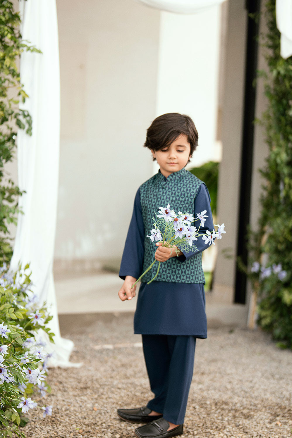 SS25DK-0186 - NAVY BLUE  -  KURTA ,PAJAMA & WAIST COAT - 3PCS