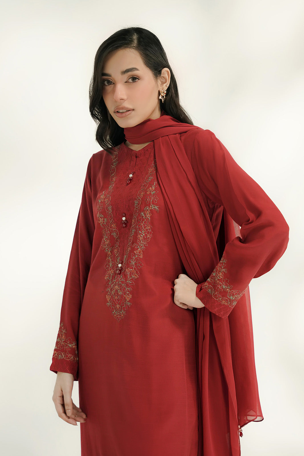 3 Piece Raw Silk Embroidered Suit (FS0209)