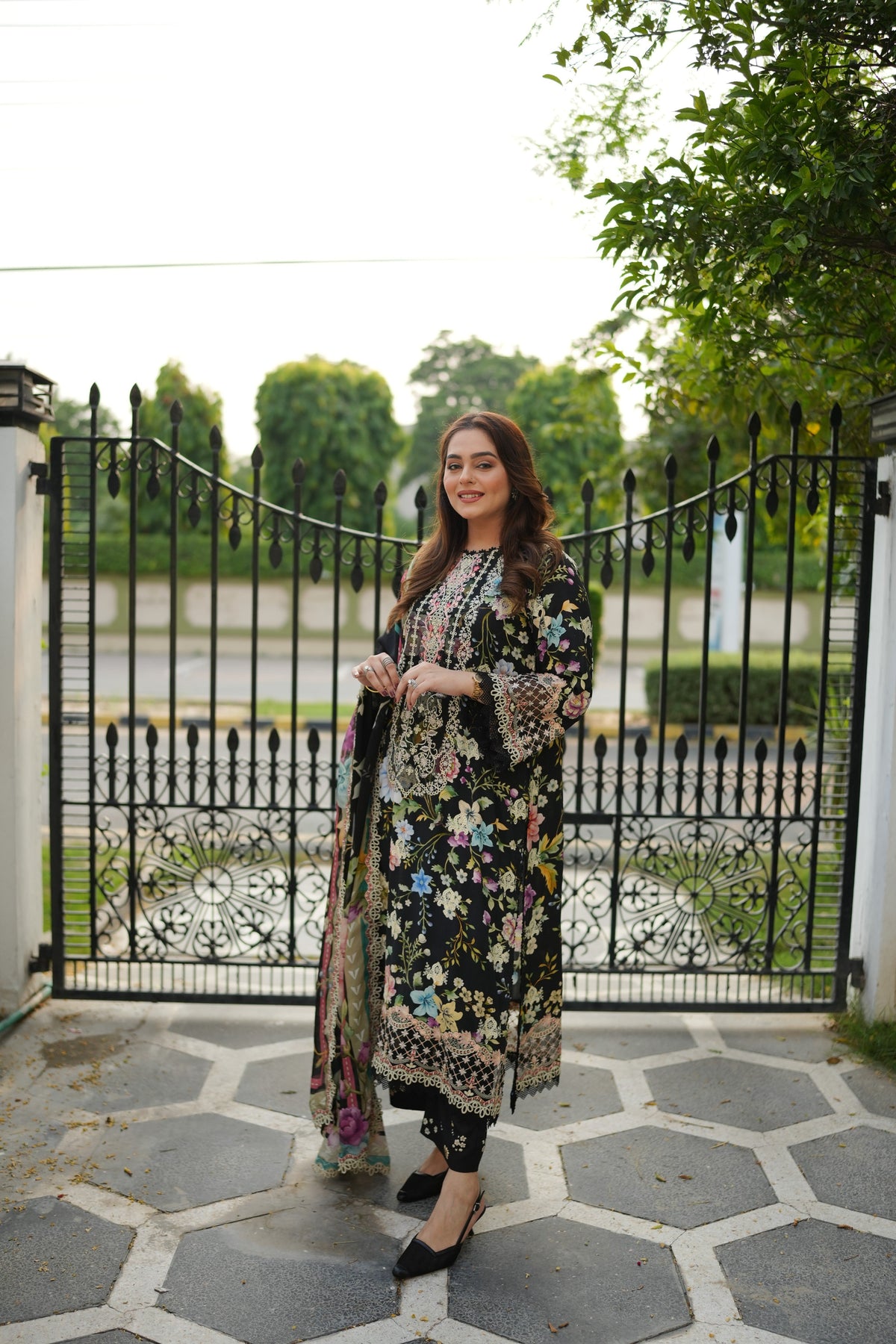 Aneelas Twill Print Emb 3pc Silk Duppata [VC-26-19-D] [Dispatch Time 2 Months]