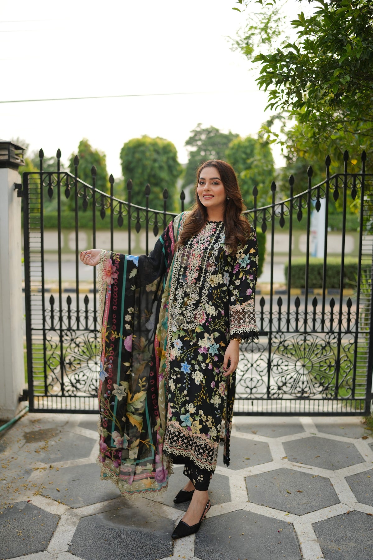 Rs 14500 Aneelas Stitched Viscose Print Emb 3pc Silk Duppata [VC-26-19-B] [Dispatch Time 2 Months]