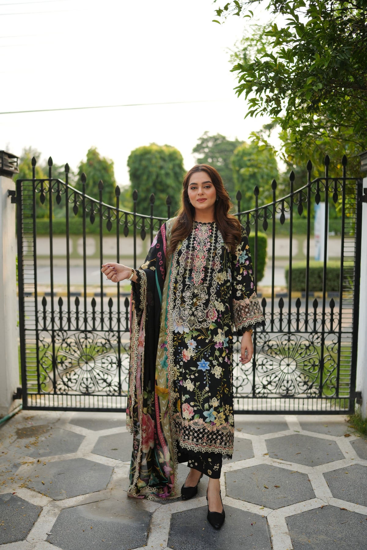 Rs 15000 Aneelas Stitched Twill Print Emb 3pc Twill Shawl [VC-26-19-C] [Dispatch Time 2 Months]
