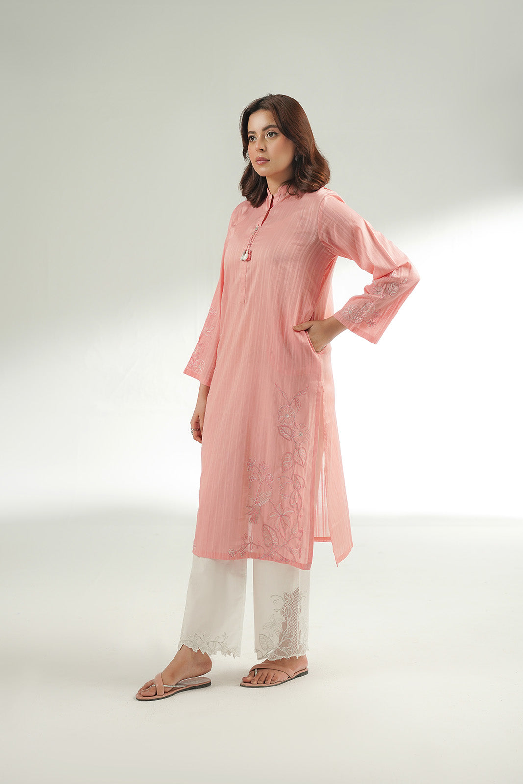 2 Piece Cotton Stripe Embroidered Suit (CS0509)