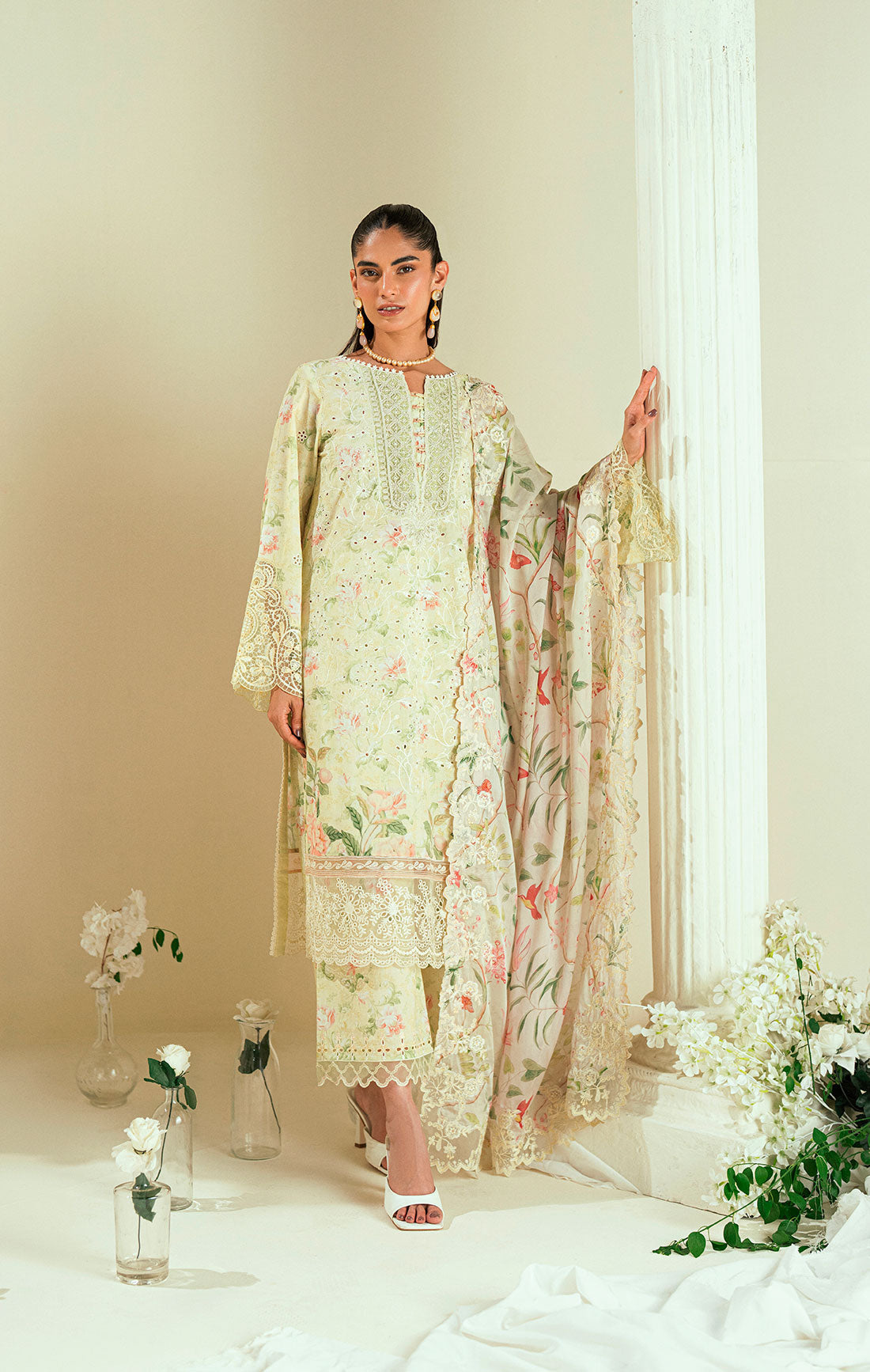 SS25DC-2550 LEMON YELLOW LAWN 2PCS EMBROIDERED KURTA WITH TROUSER