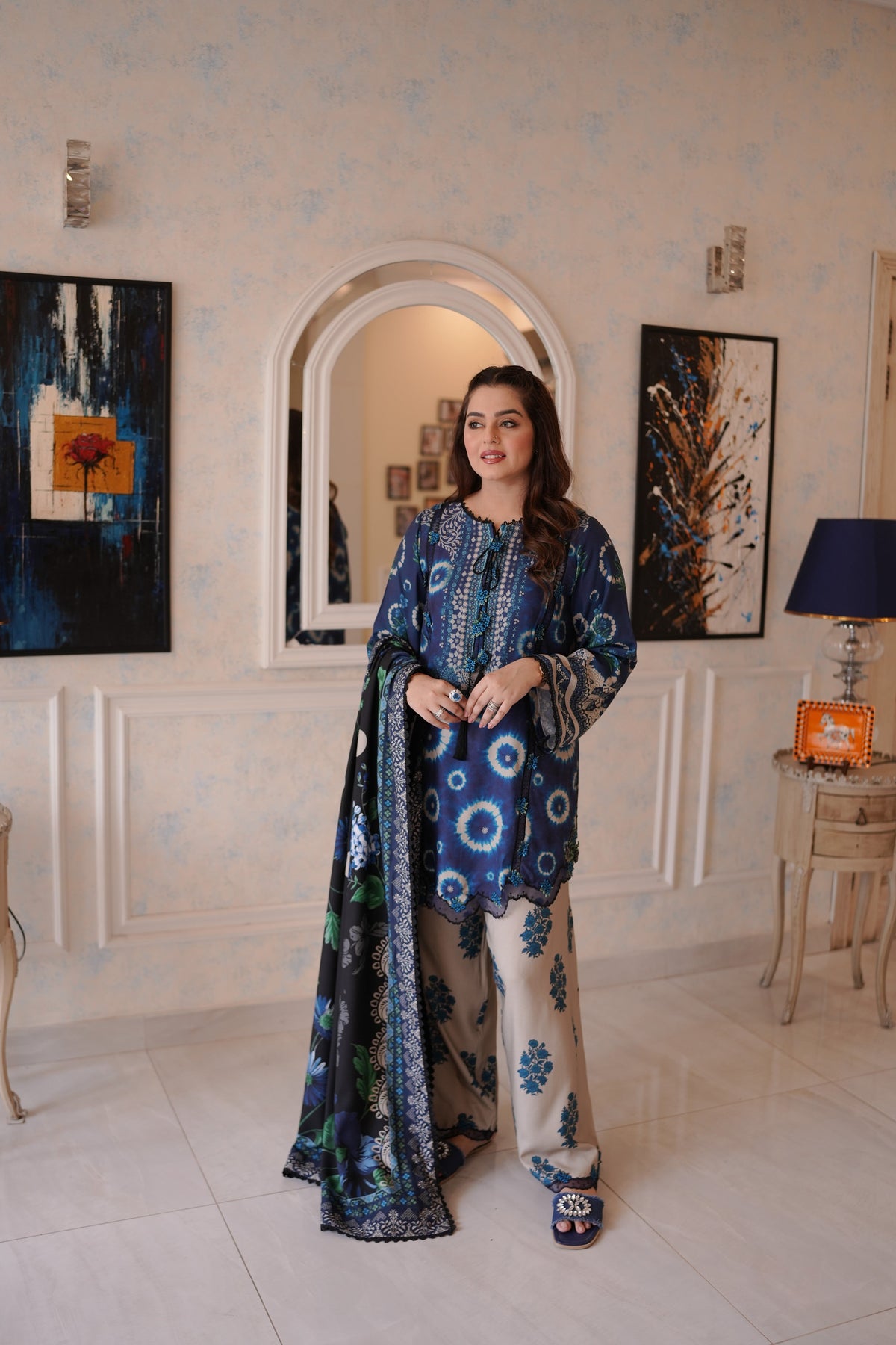 Aneelas Viscose Print Emb 3pc Chiffon Duppata [WPR-26-03-B-B] [Dispatch Time 2 Months]