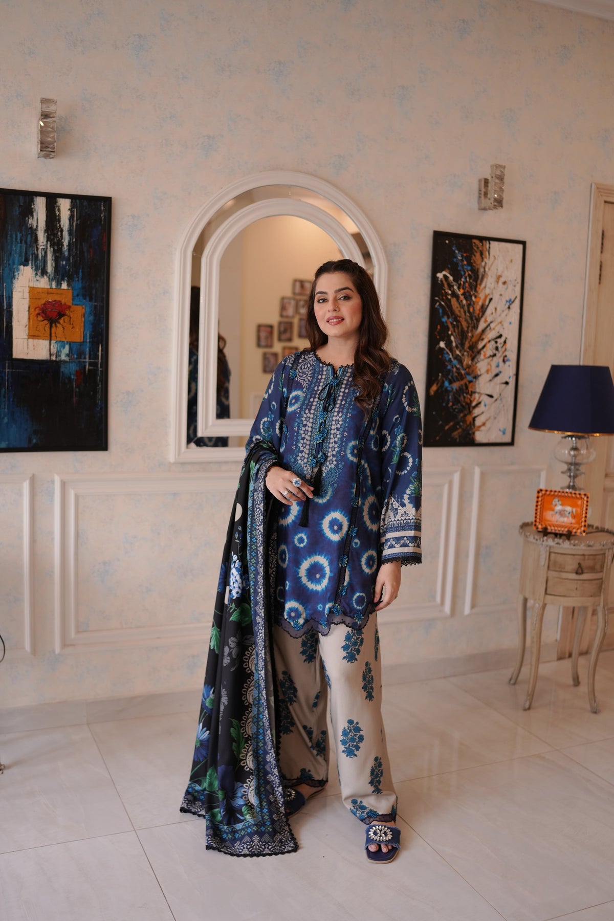 Aneelas Viscose Print Emb 3pc Chiffon Duppata [WPR-26-03-B-B] [Dispatch Time 2 Months]
