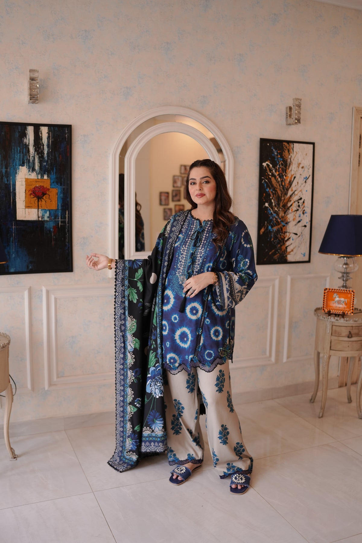 Aneelas Viscose Print Emb 3pc Viscose Duppata [WPR-26-03-B-A] [Dispatch Time 2 Months]