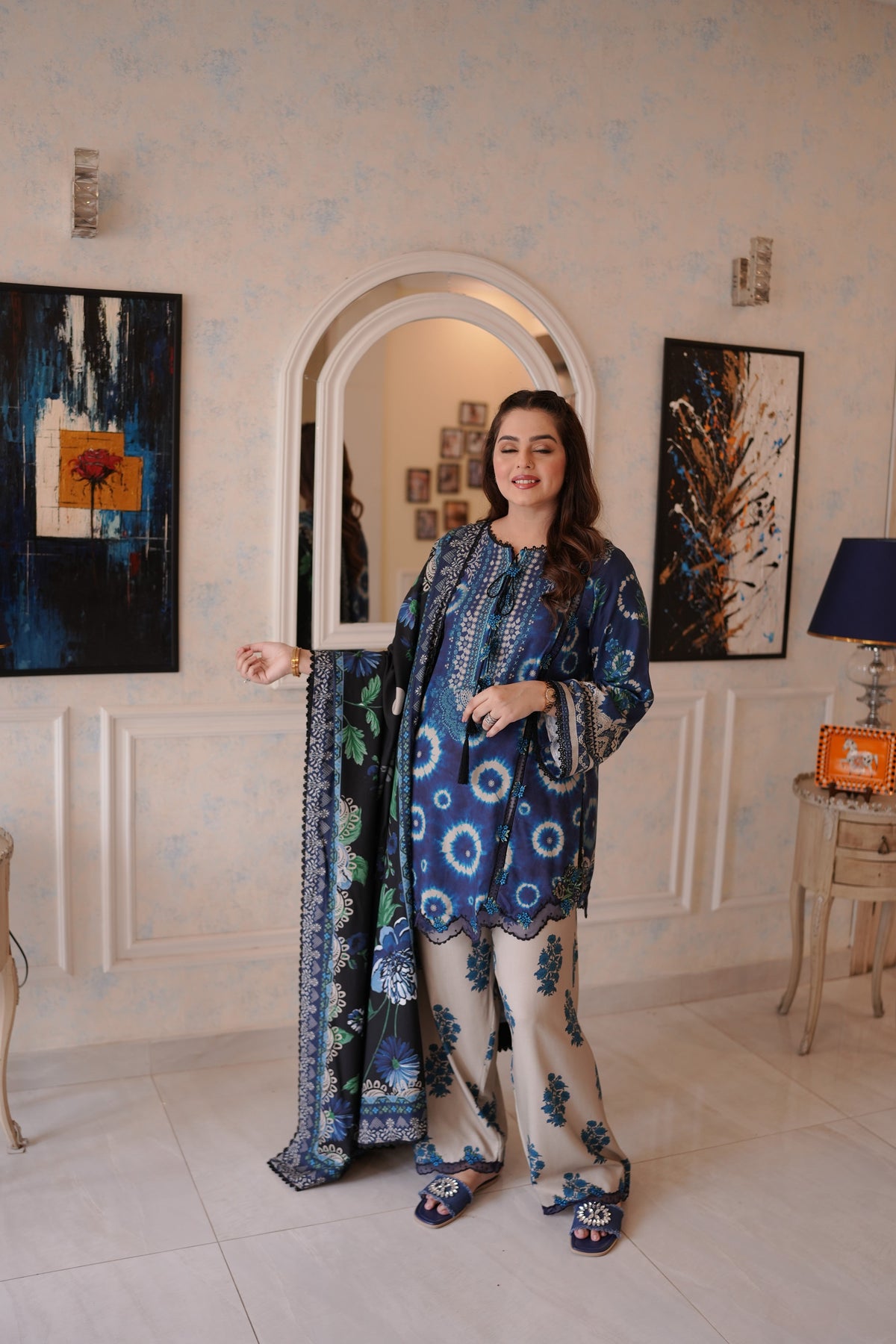 Aneelas Viscose Print Emb 3pc Viscose Duppata [WPR-26-03-B-A] [Dispatch Time 2 Months]