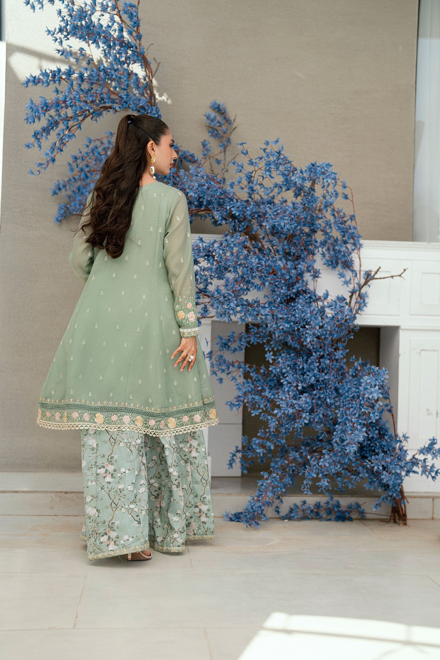 SS25DA-2705 LIGHT GREEN 2PCS  EMBROIDERED KURTA WITH TROUSER