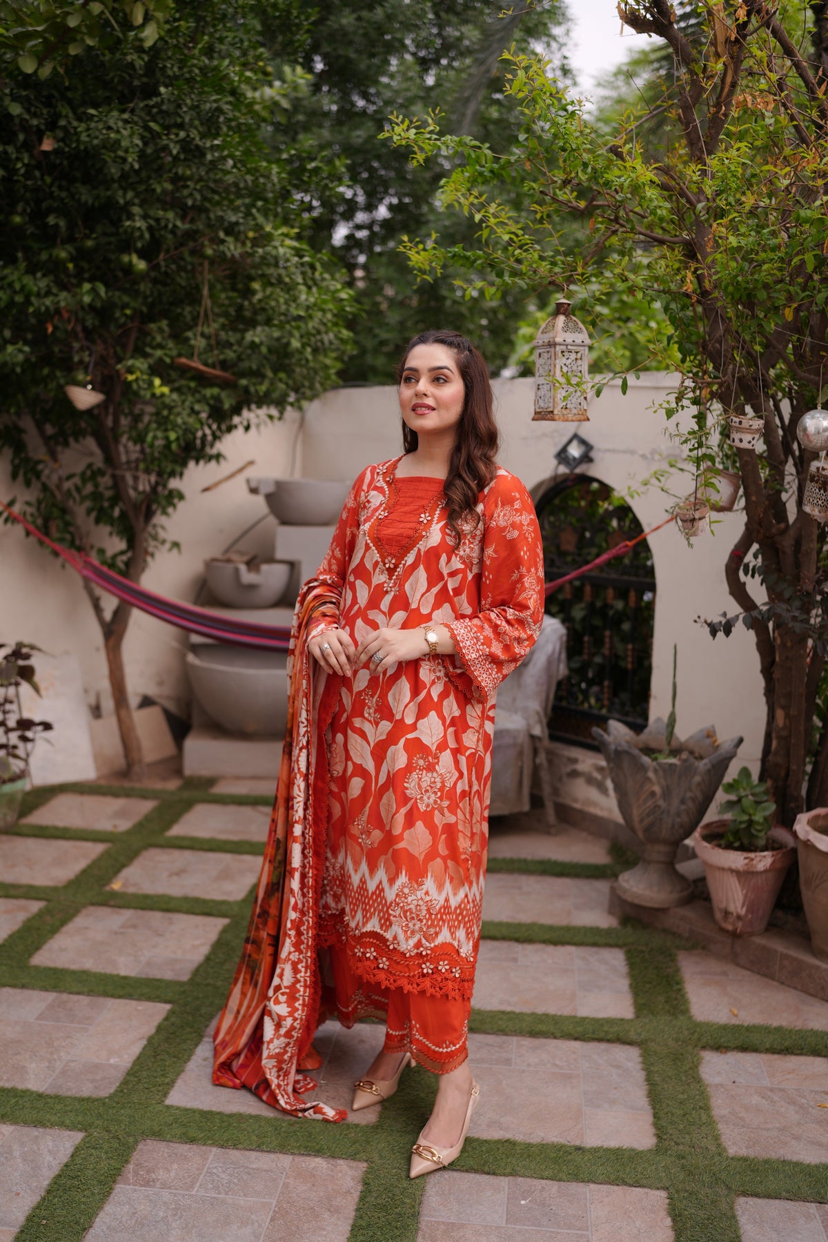 Aneelas Print Emb Twill 3pc Chiffon Duppata [WPR-26-02-A-C] [Dispatch Time 2.5 Months]