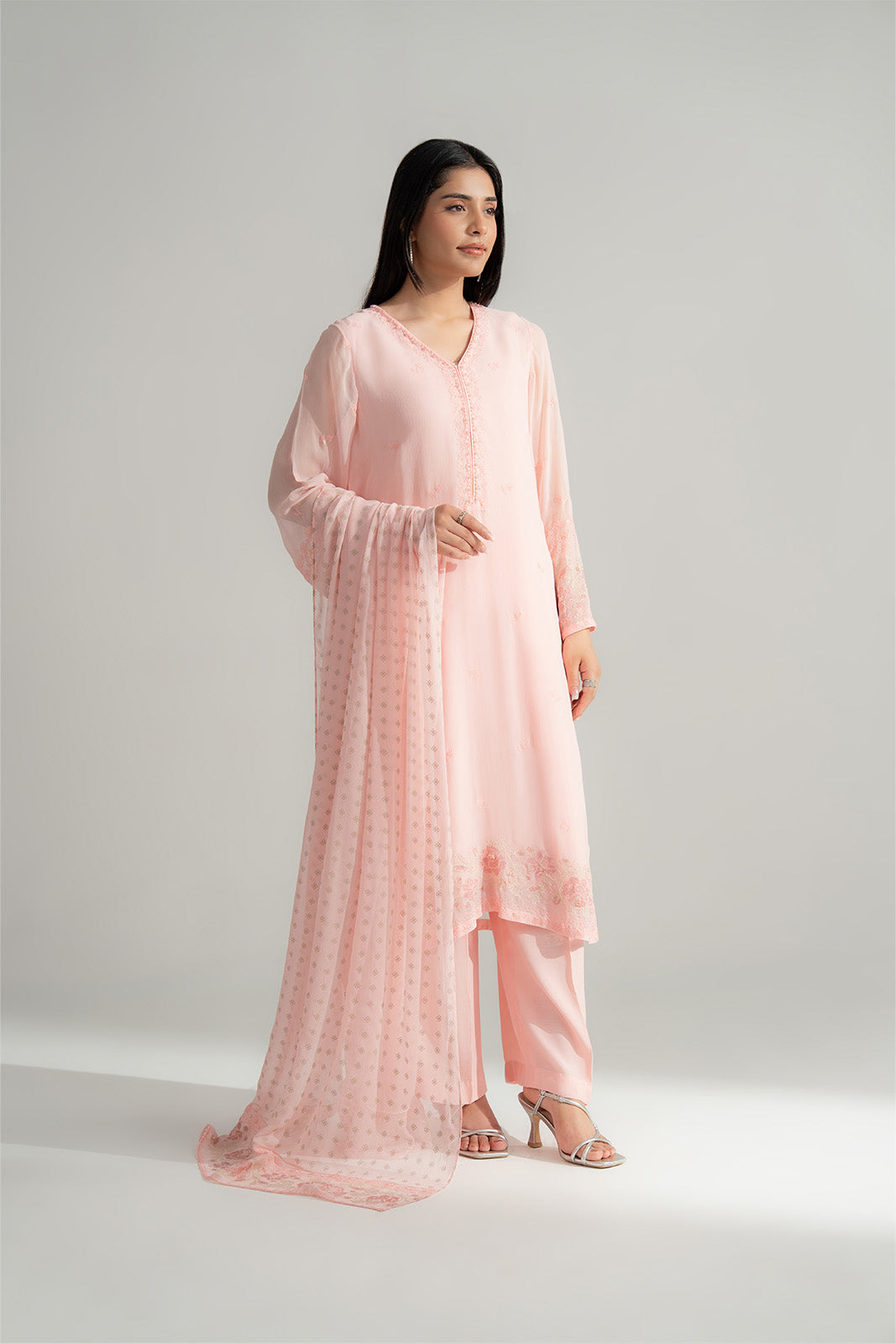 3 Piece Chiffon Embroidered Suit (FL0166)