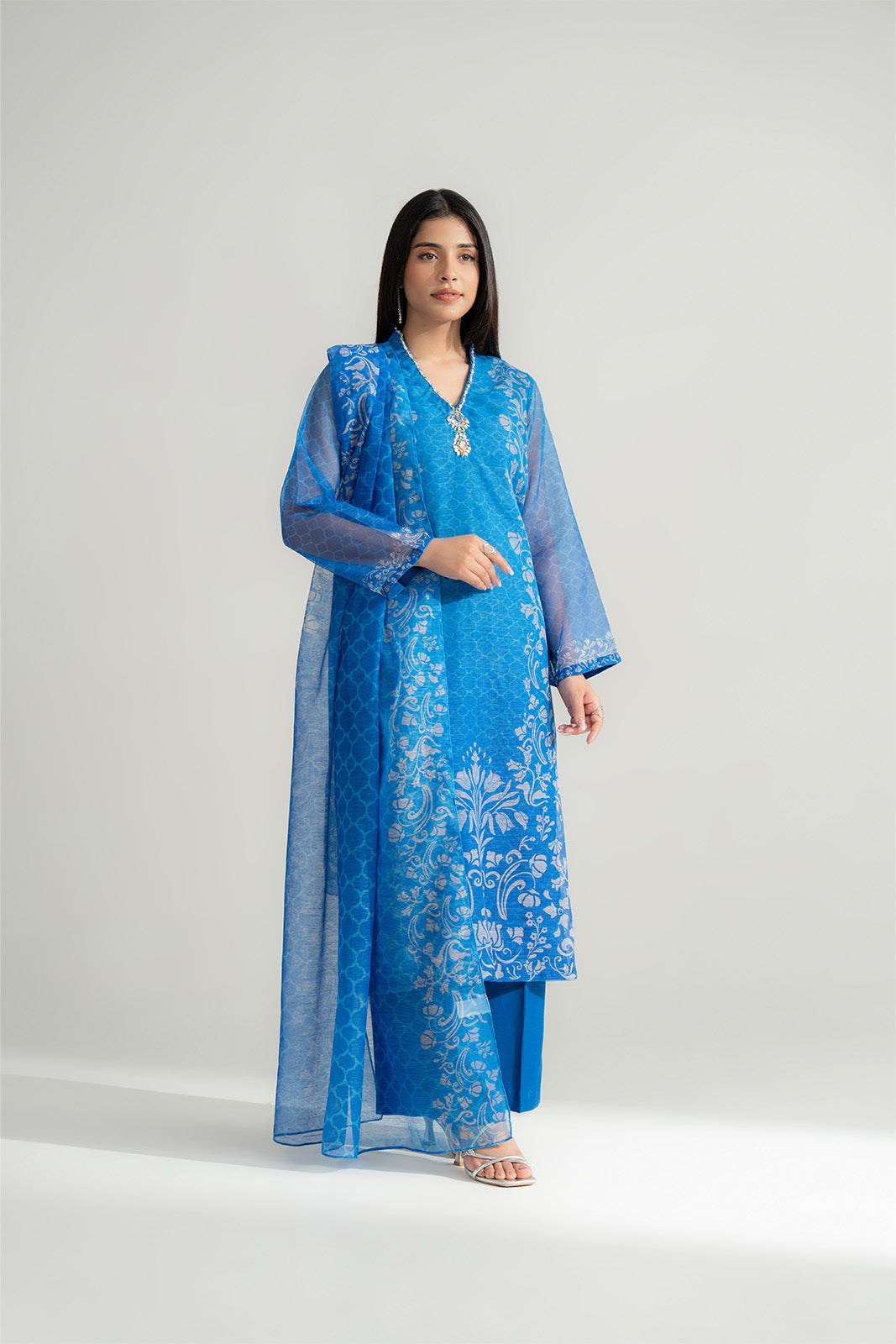 3 Piece Rajo Net Printed Embroidered Suit (FS0152)