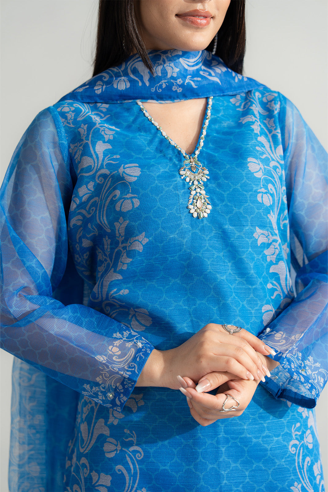 3 Piece Rajo Net Printed Embroidered Suit (FS0152)