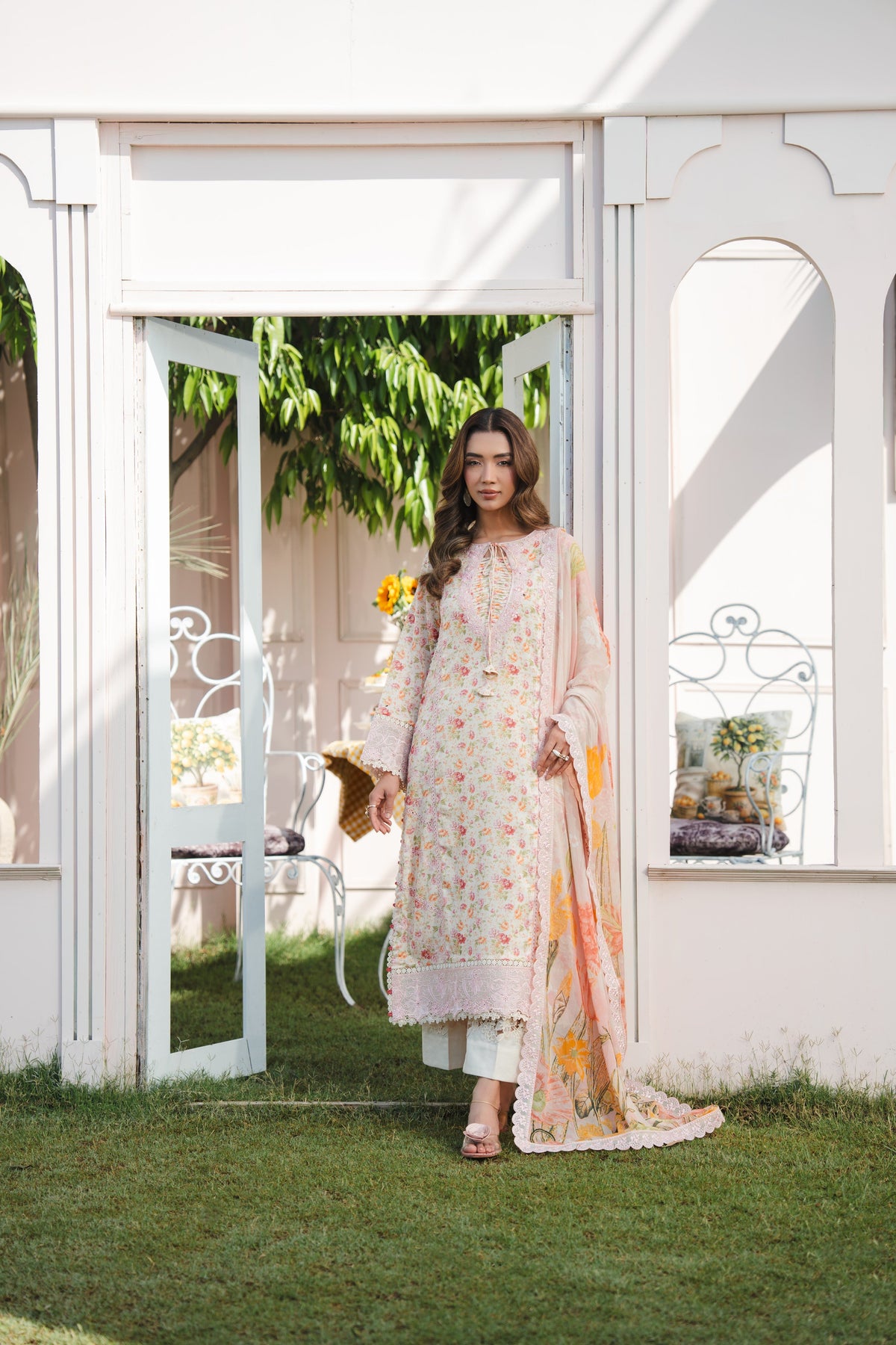 Aneelas Print Emb Lawn Print Emb 3pc Chiffon Duppata [SPR-26-38]