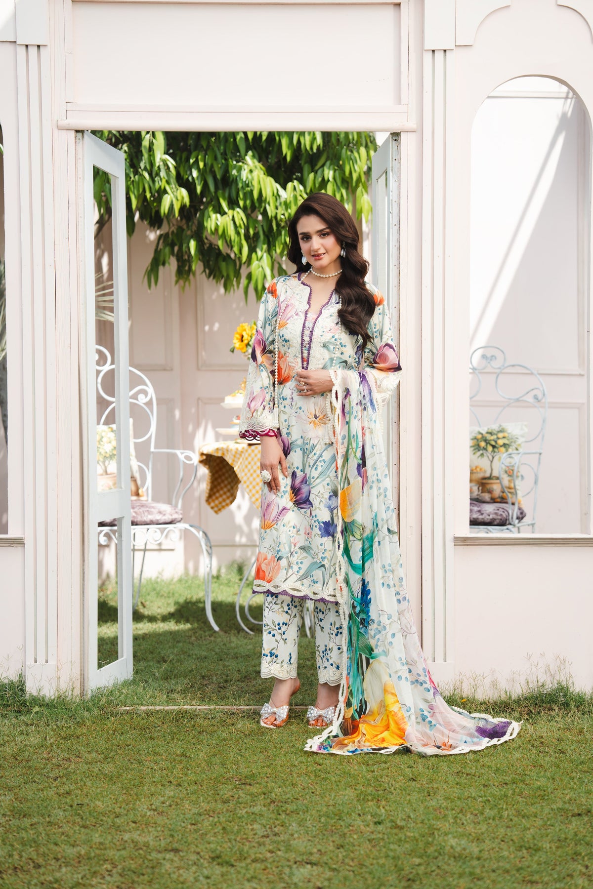 Aneelas Lawn Print Emb 3pc Chiffon Duppata [SPR-26-36-A] [Dispatch Time 2 Months]