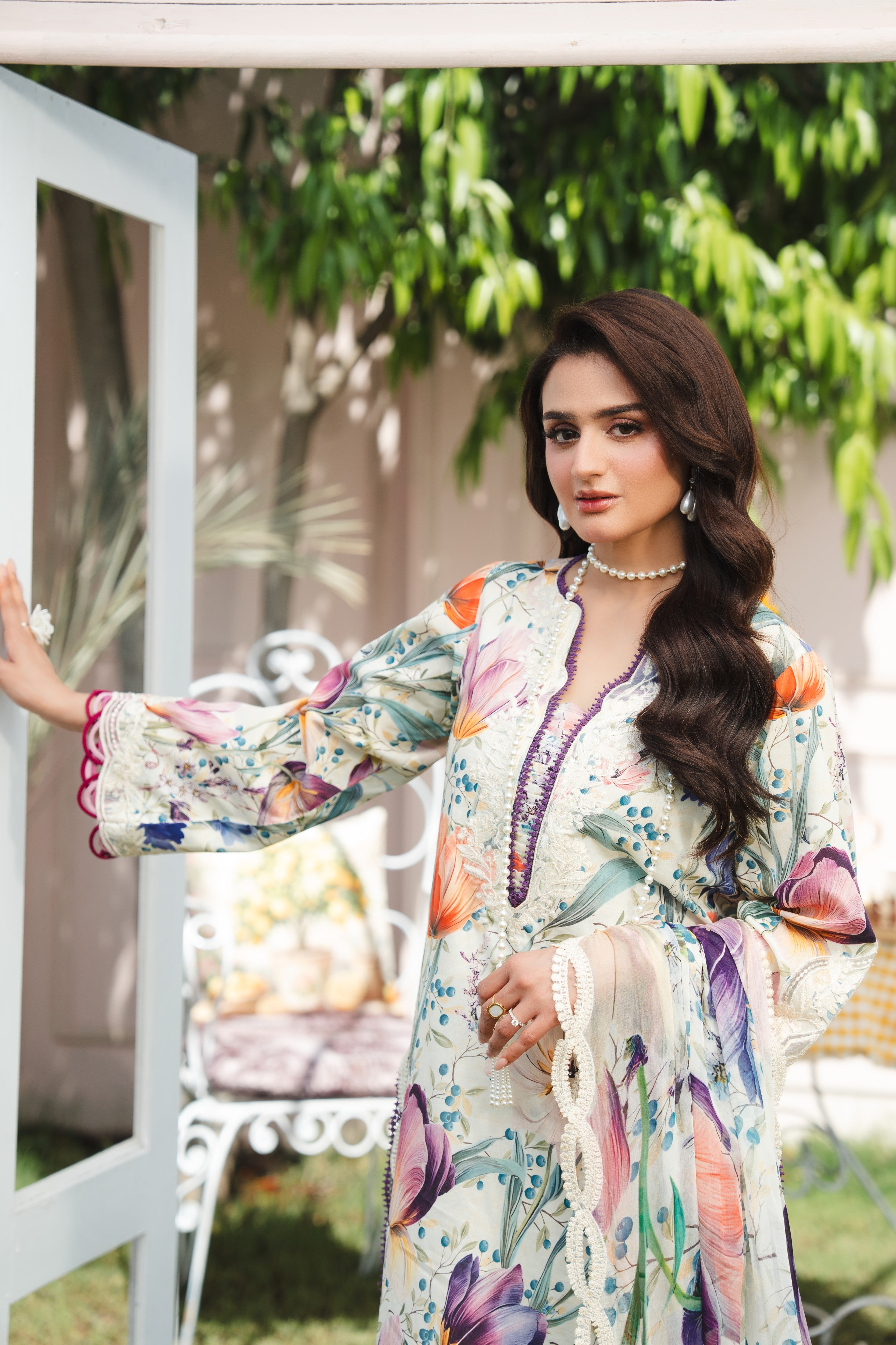 Aneelas Lawn Print Emb 3pc Chiffon Duppata [SPR-26-36-A] [Dispatch Time 2 Months]