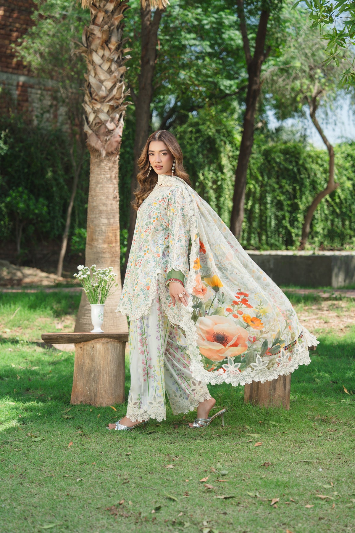 Aneelas Print Emb Lawn Print Emb 3pc Chiffon Duppata [SPR-26-37-A] [Dispatch Time 2.5 Months]