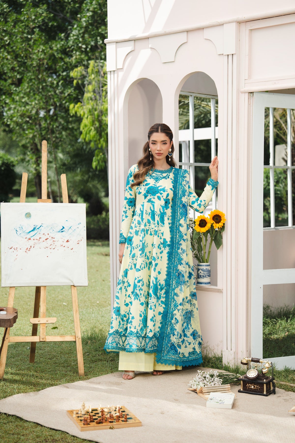 Aneelas Lawn Print Emb Frock 3pc Chiffon Duppata [SPR-26-44-A] [Dispatch Time 2.5 Months]