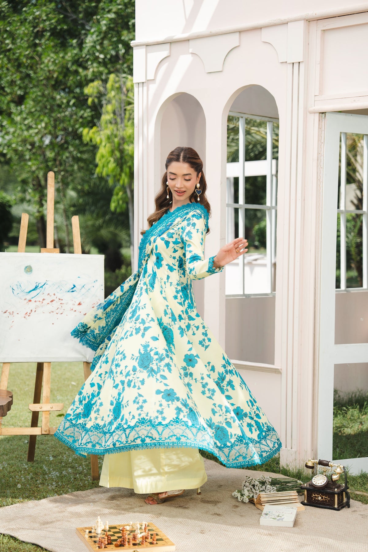 Aneelas Lawn Print Emb Frock 3pc Chiffon Duppata [SPR-26-44-A] [Dispatch Time 2.5 Months]