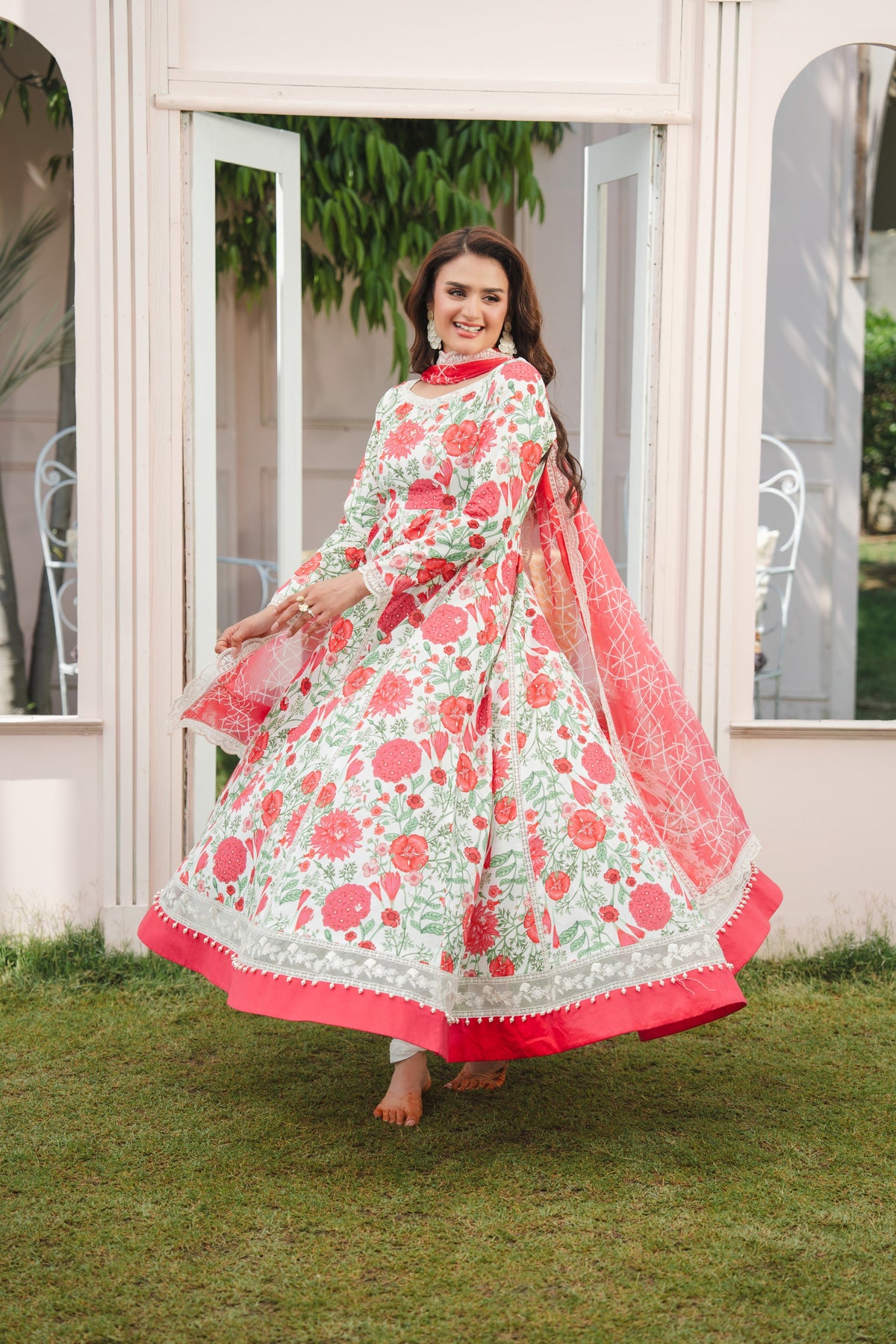 Aneelas Lawn Print Emb Frock 3pc [SPR-26-51] [Dispatch Time 2 Months]