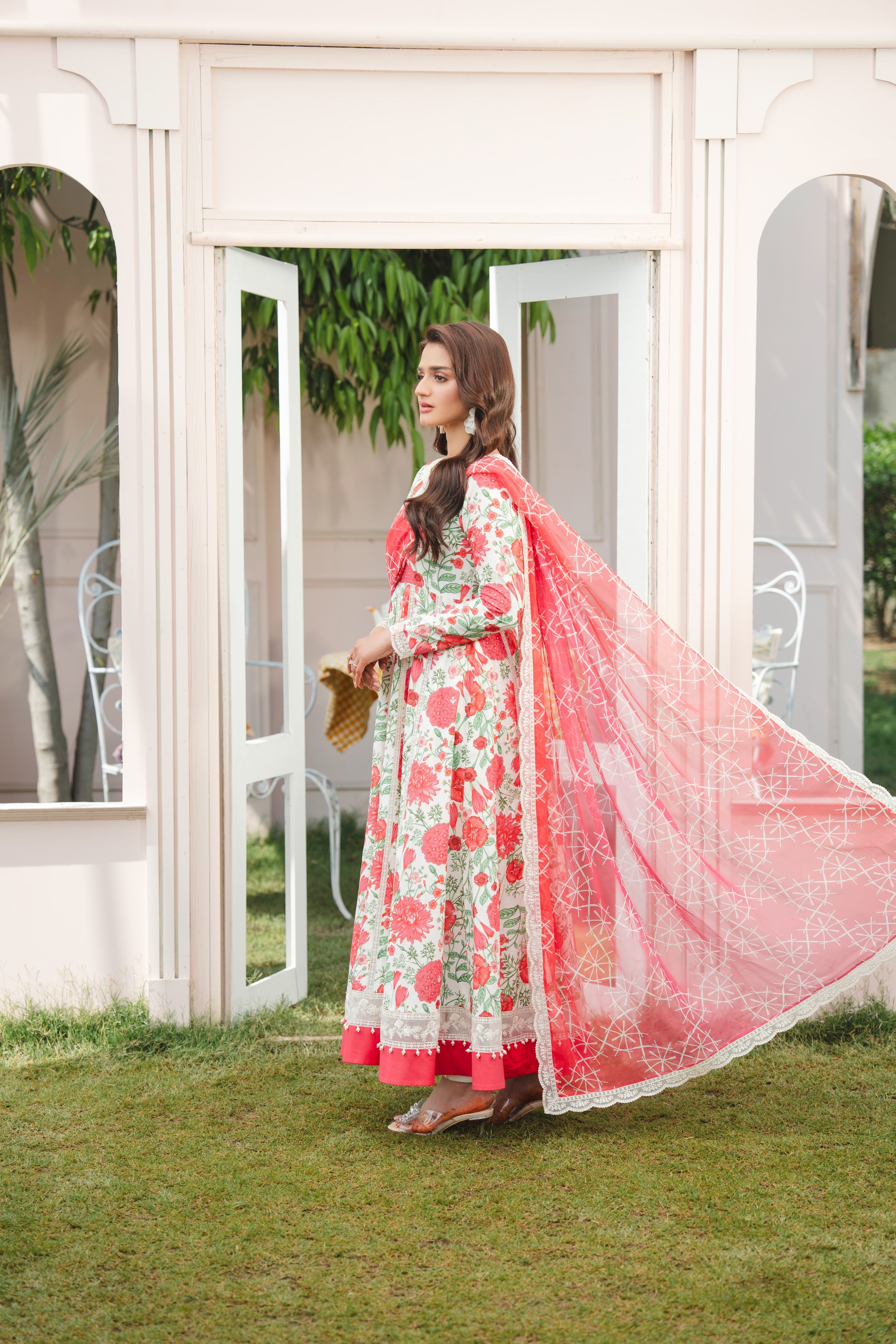 Aneelas Lawn Print Emb Frock 3pc [SPR-26-51] [Dispatch Time 2 Months]
