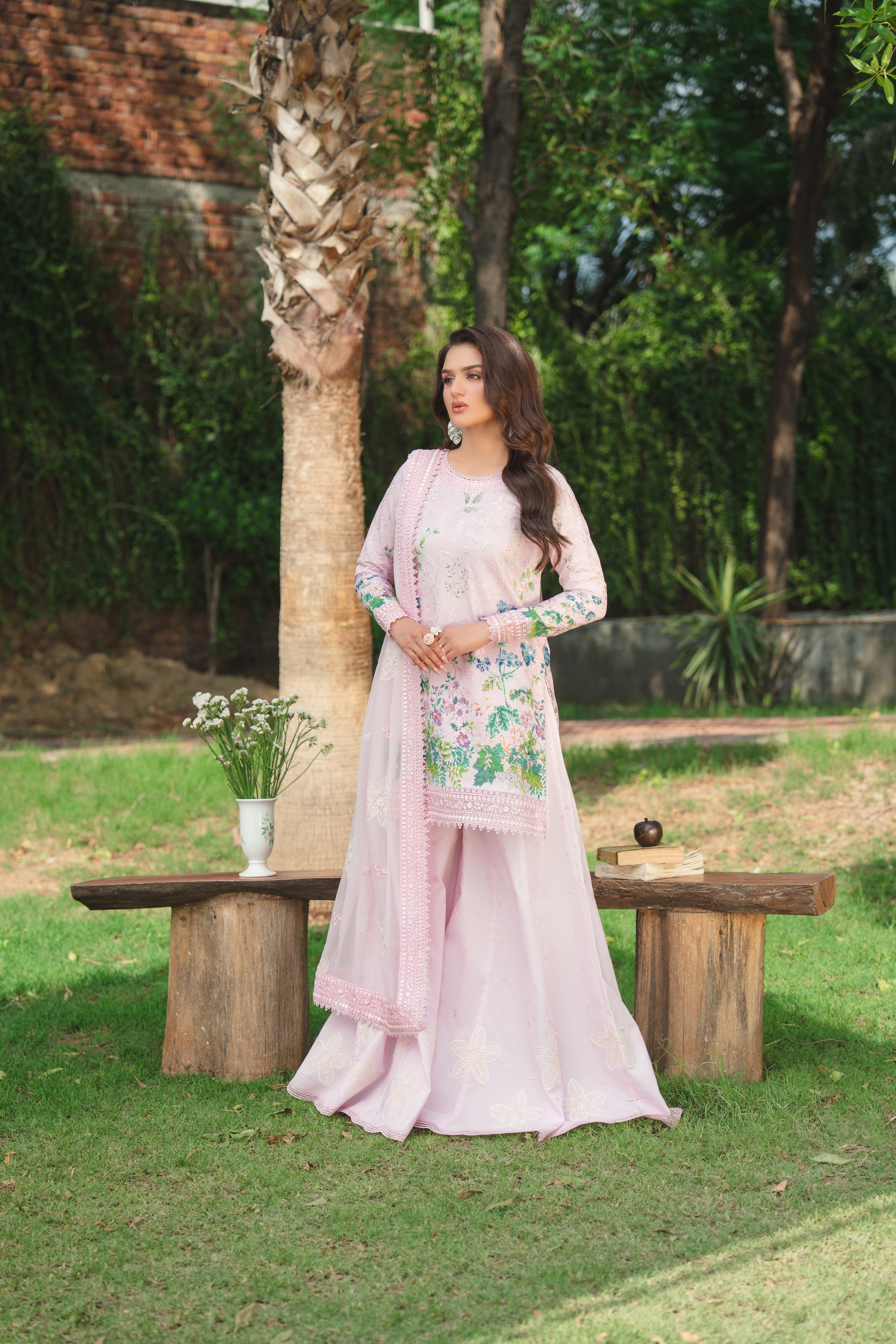 Aneelas Print Heavy Emb Shirt Farshi Shalwar Emb Chiffon Duppata 3pc [SPR-26-78-A] [Dispatch Time 2 Months]