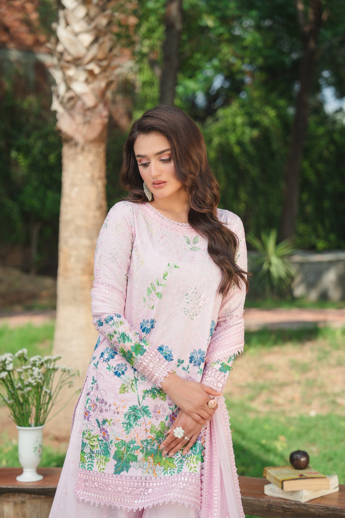Aneelas Print Heavy Emb Shirt Sharara Emb Chiffon Duppata 3pc [SPR-26-78-B] [Dispatch Time 2 Months]