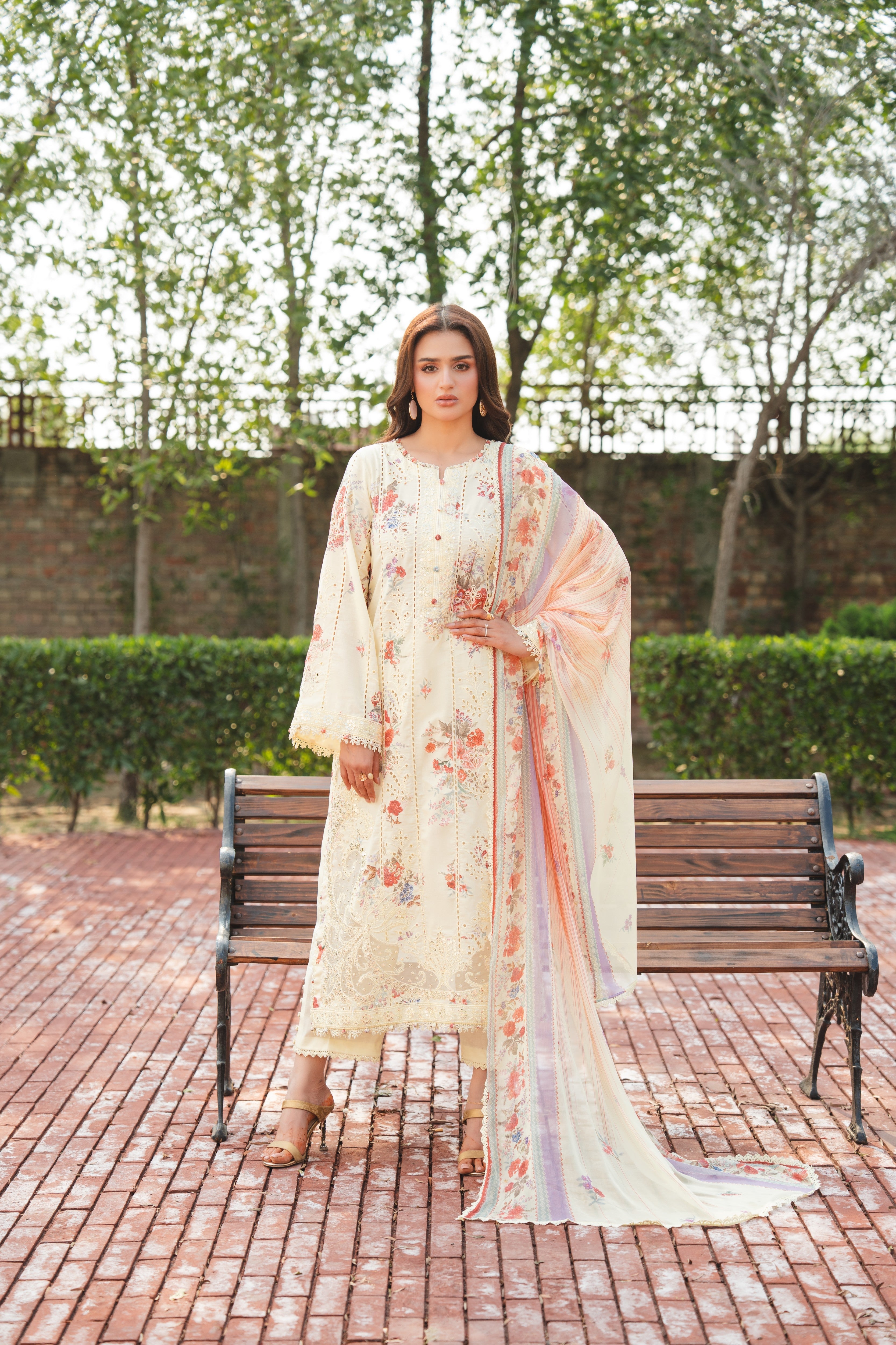 Aneelas Print Emb Lawn 3pc Chiffon Duppata [SPR-26-46-A] [Dispatch Time 2.5 Months]