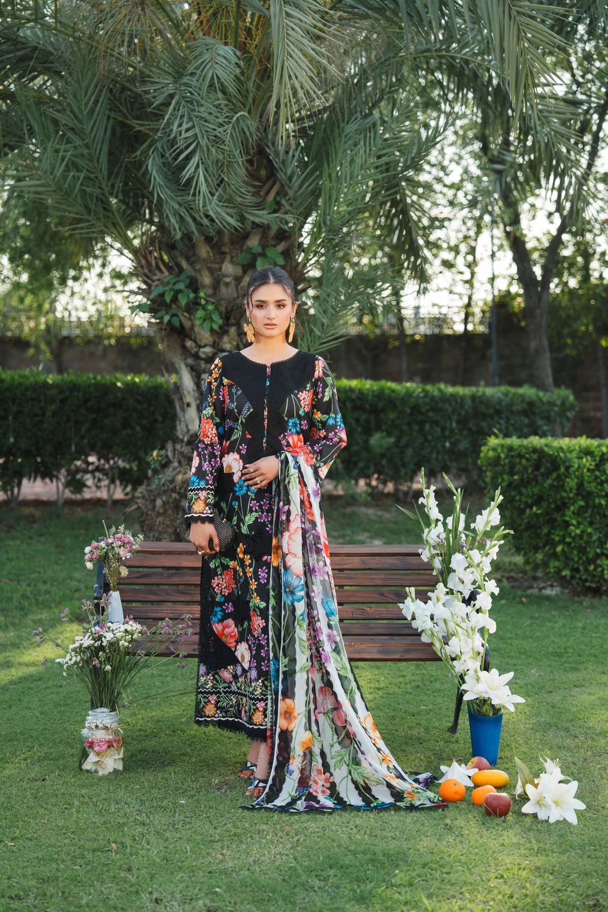 Aneelas Lawn Print Emb 3pc with Chiffon Duppata [SPR-26-35-A] [Dispatch Ready]