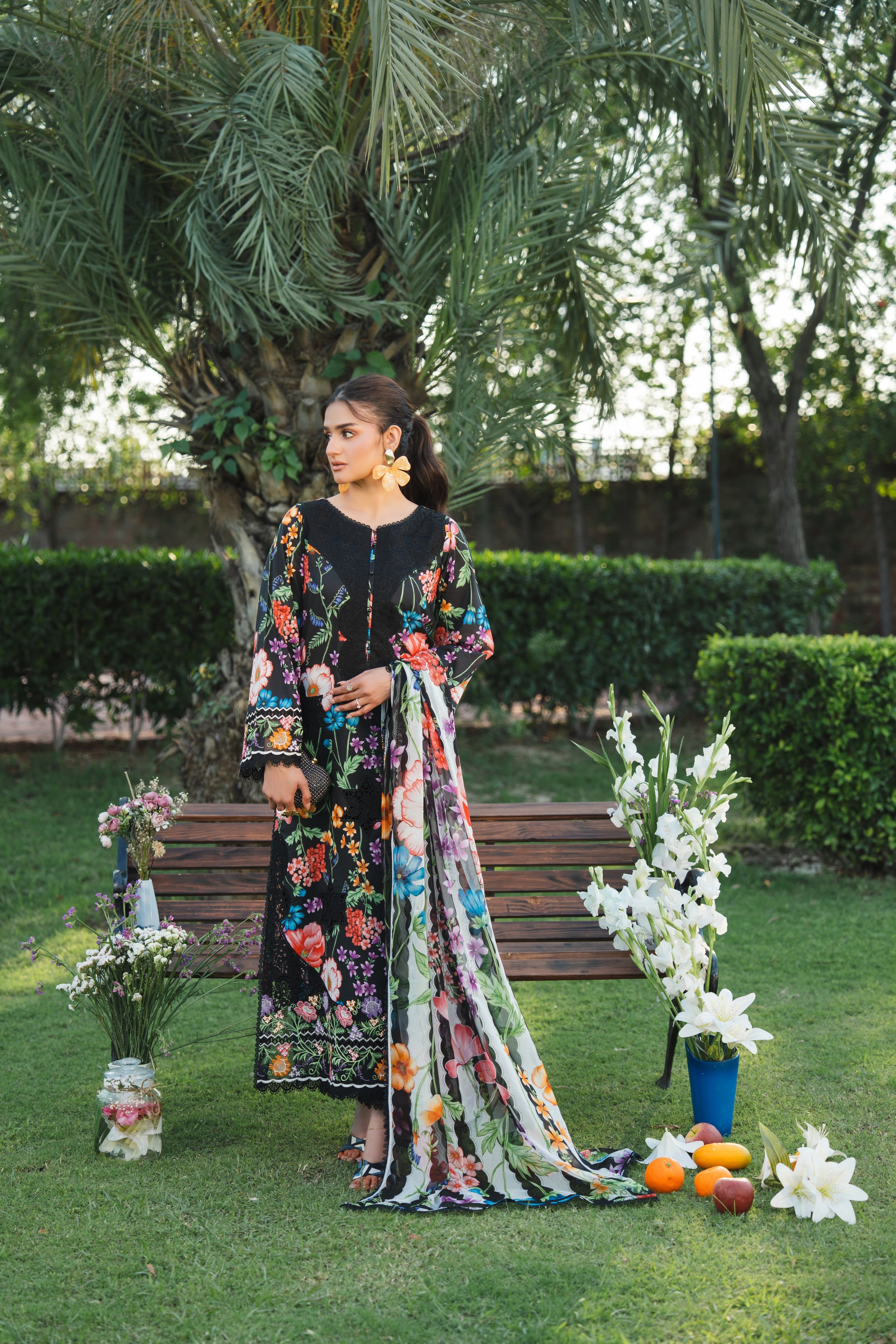 Aneelas Lawn Print Emb 3pc with Voil Lawn Duppata [SPR-26-35-B] [Dispatch Time 2 Months]