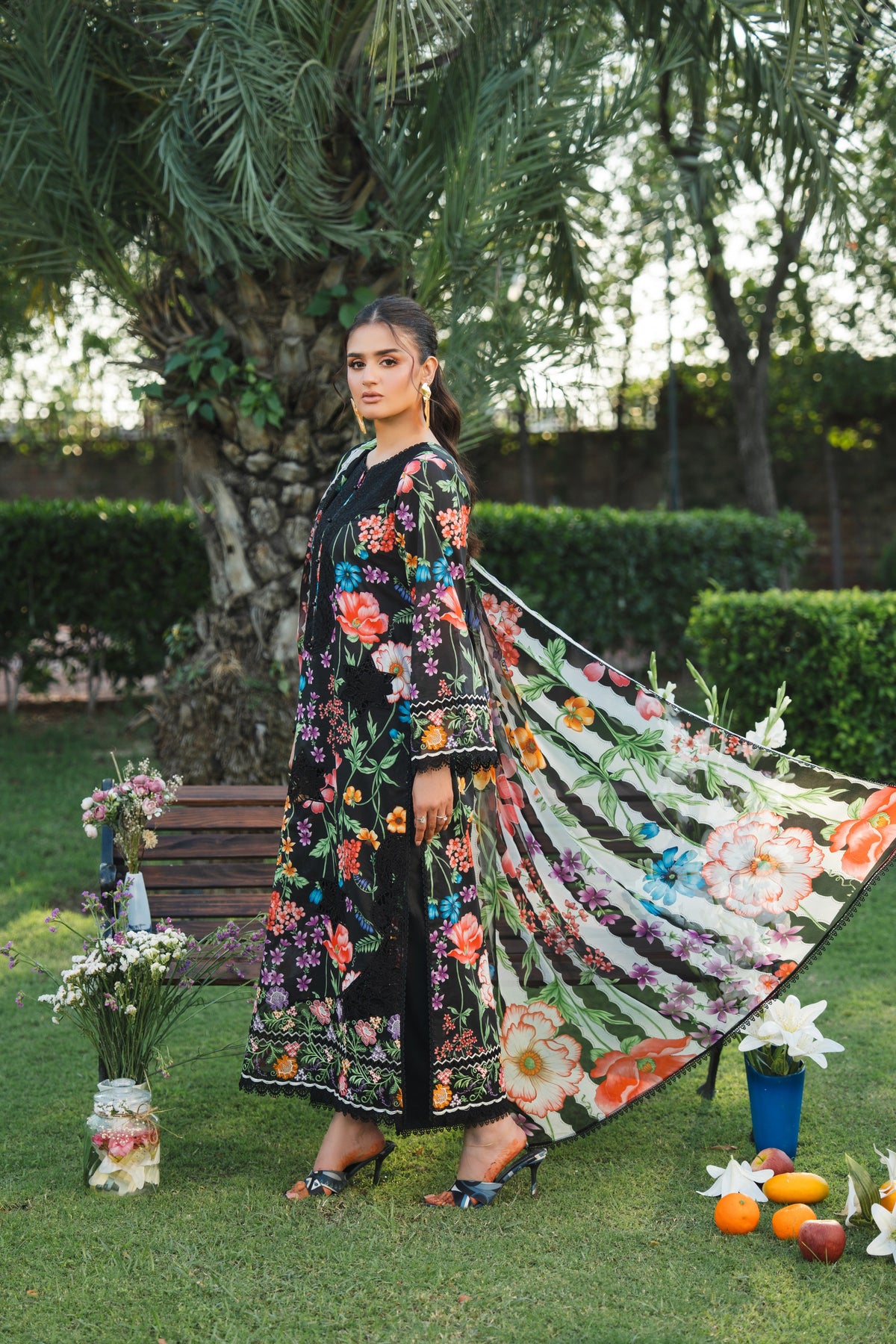 Aneelas Lawn Print Emb 3pc with Chiffon Duppata [SPR-26-35-A] [Dispatch Ready]