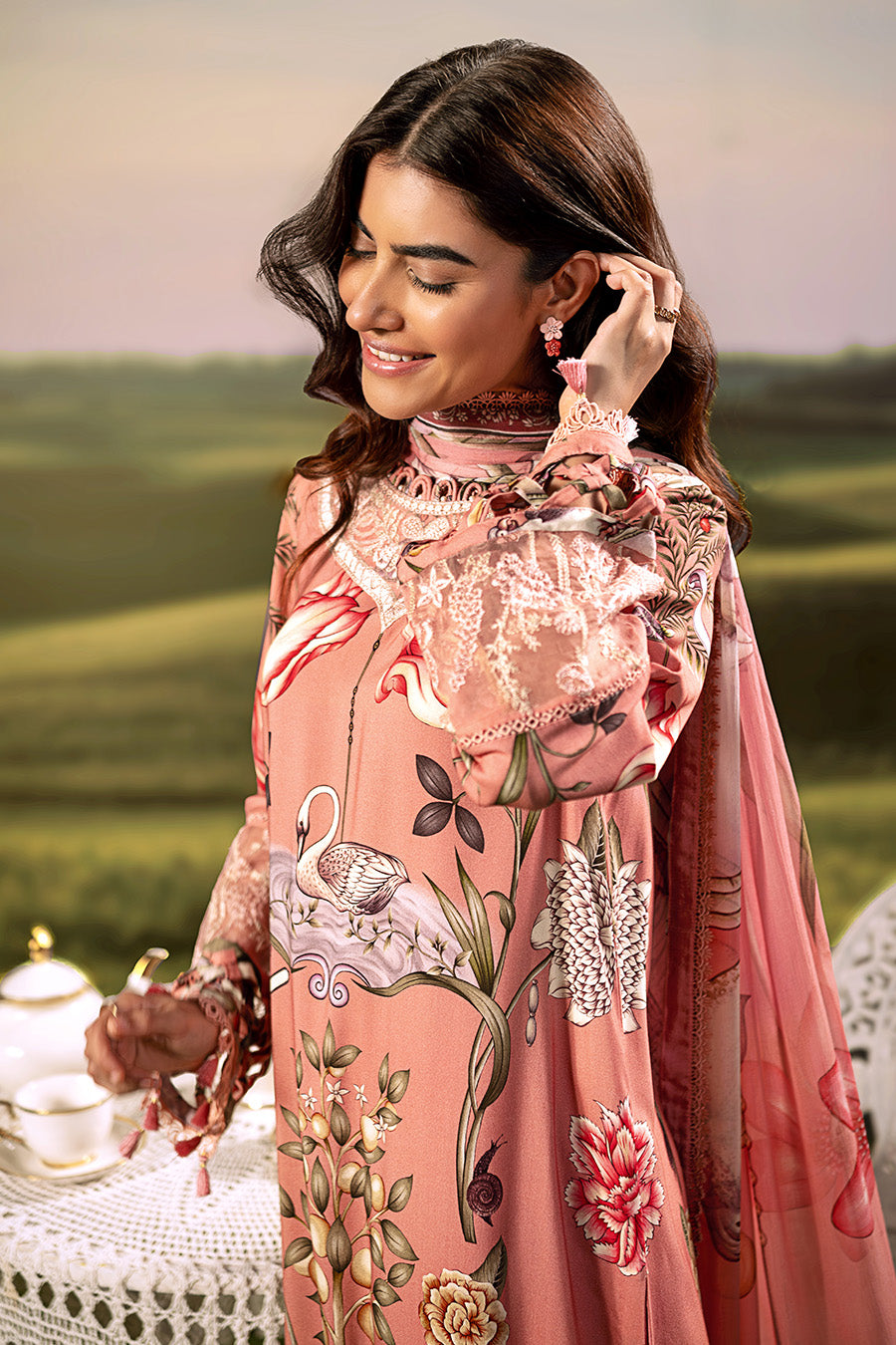 3 Pc Unstitched Embroidered Arabic Lawn Suit | MB-PFUS25-04B