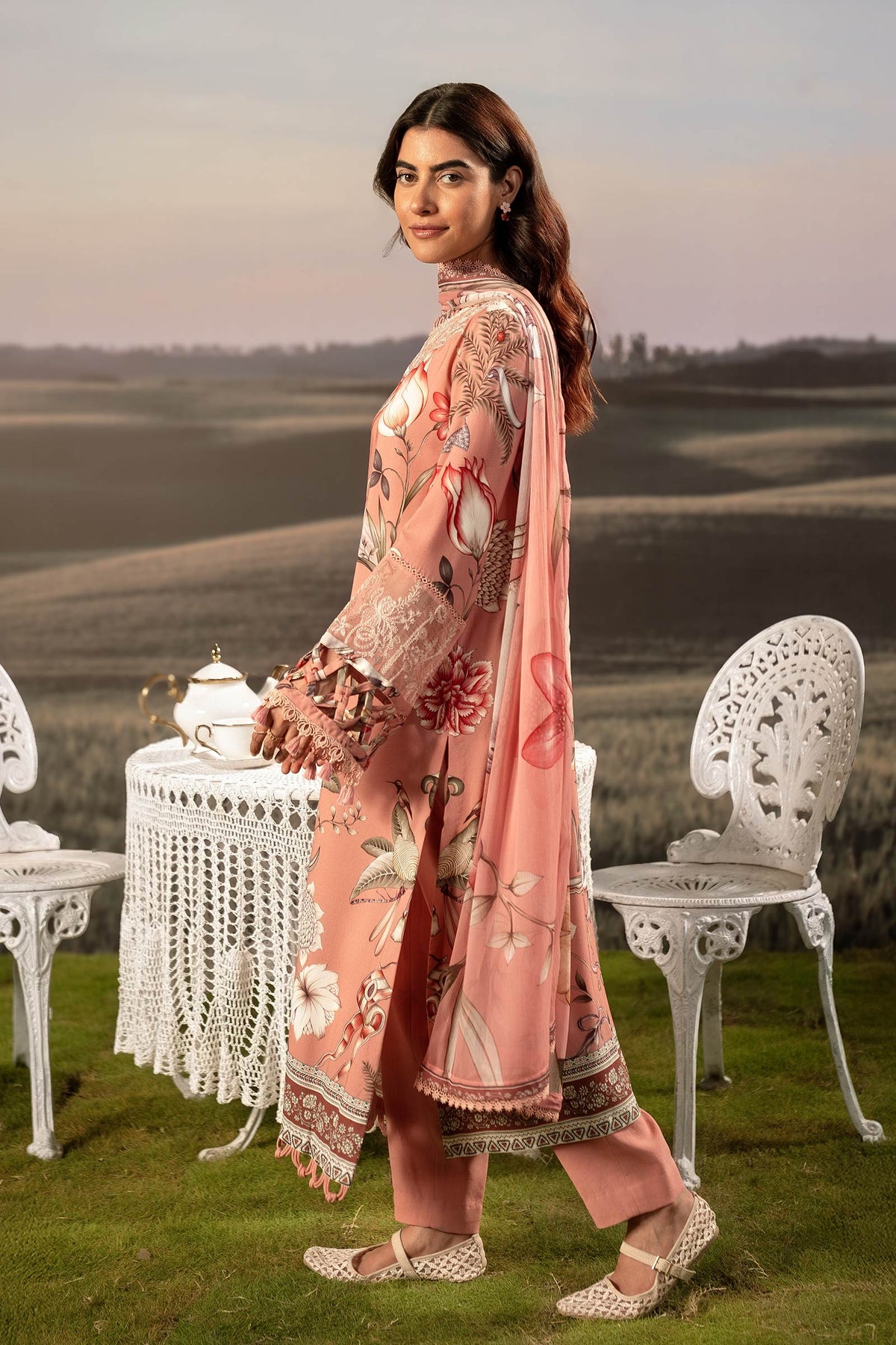 3 Pc Unstitched Embroidered Arabic Lawn Suit | MB-PFUS25-04B