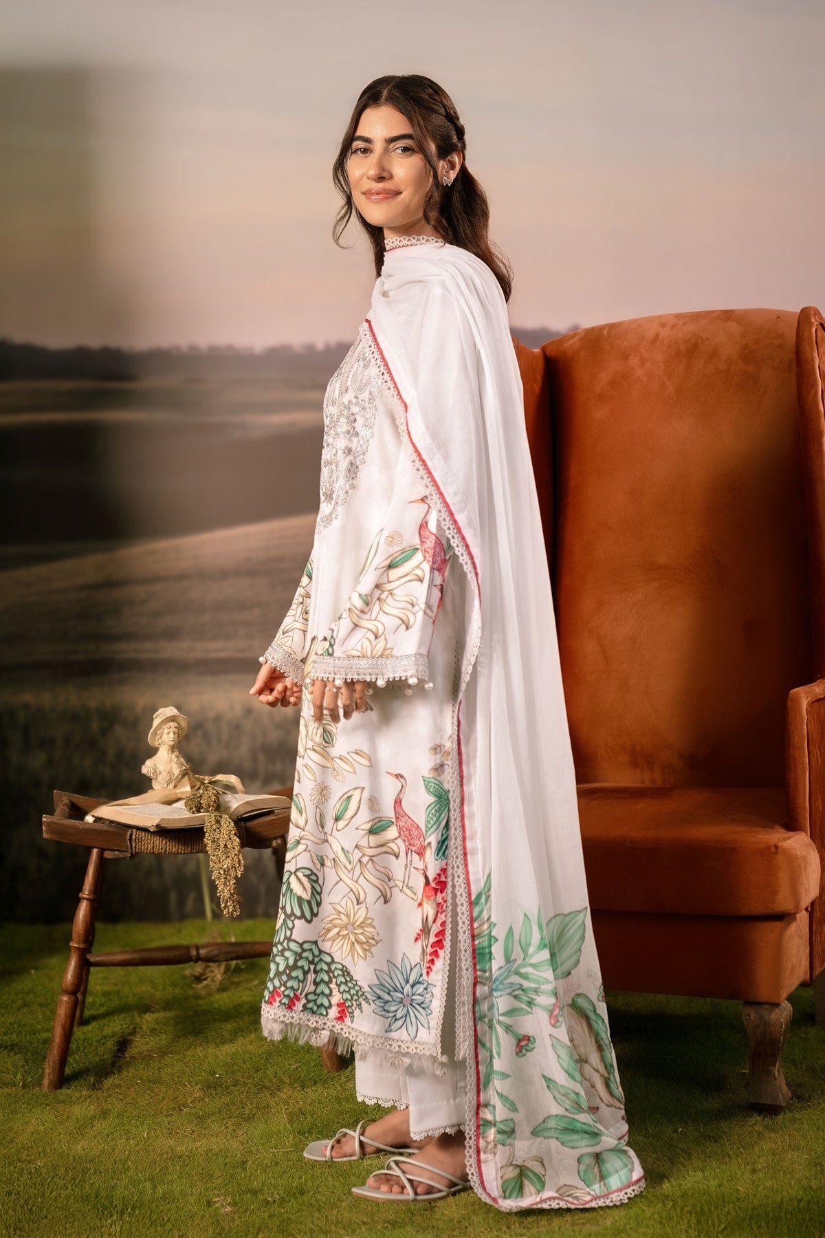 3 Pc Unstitched Embroidered Arabic Lawn Suit | MB-PFUS25-05A