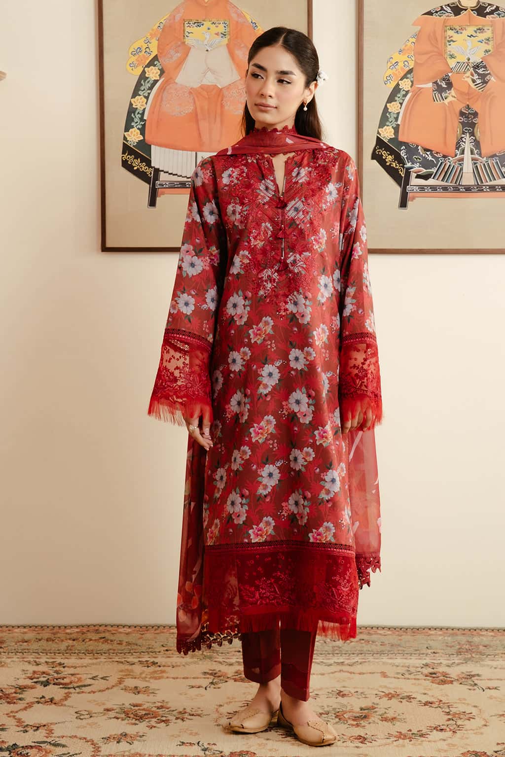 Plain Chiffon Dupatta with Trimmings