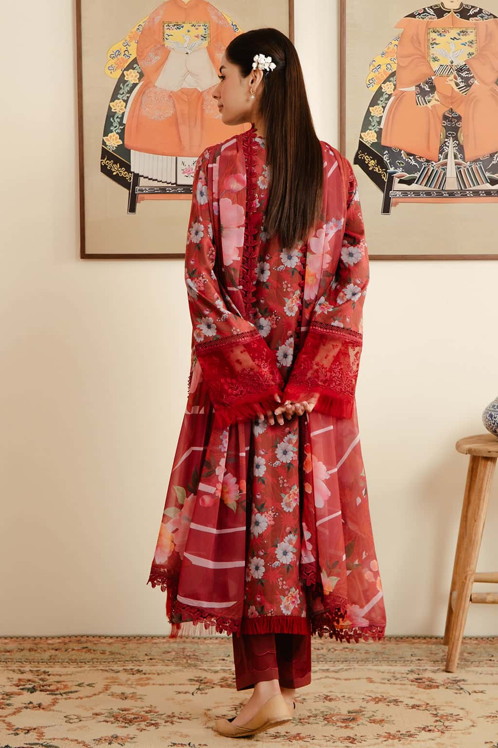 Plain Chiffon Dupatta with Trimmings