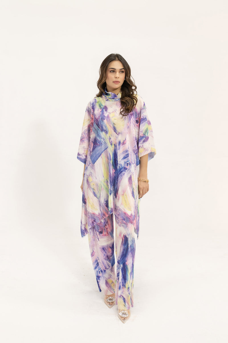 Nazik Purple/Pink Poncho Pleated Suit