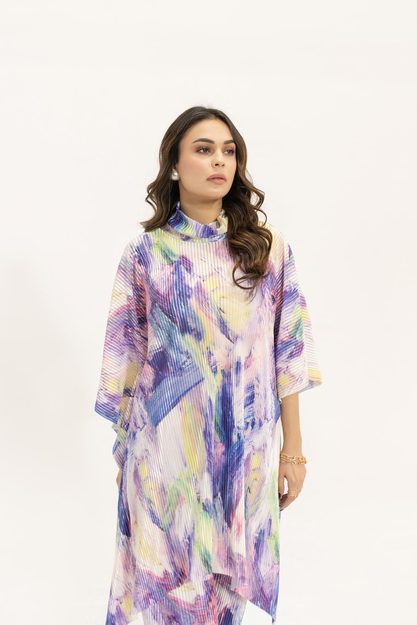 Nazik Purple/Pink Poncho Pleated Suit