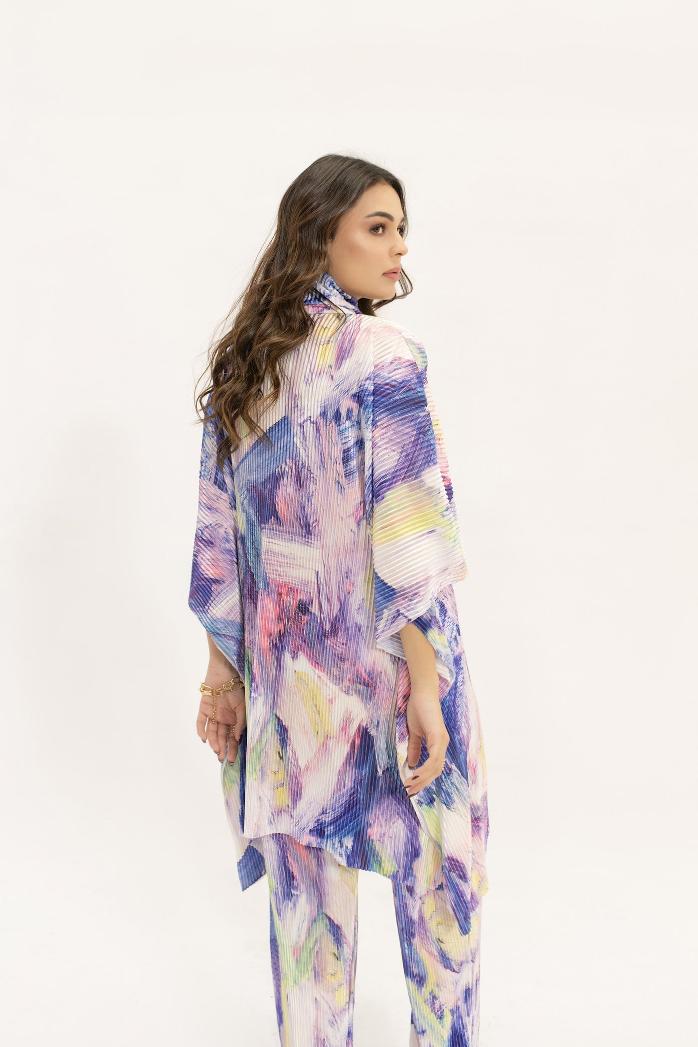 Nazik Purple/Pink Poncho Pleated Suit