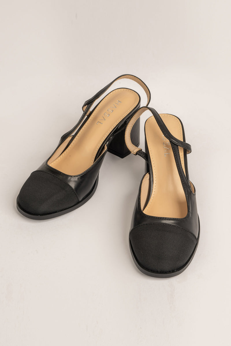 Black Sling Back Block Heels