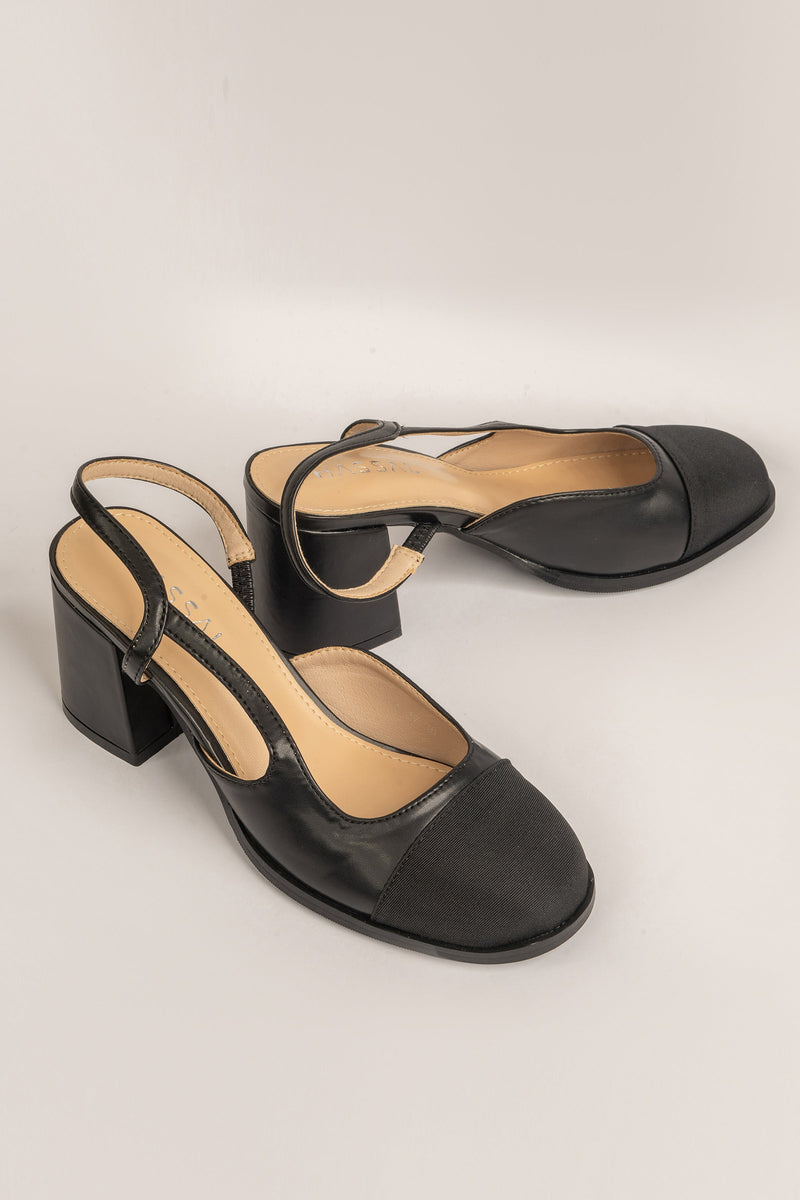 Black Sling Back Block Heels