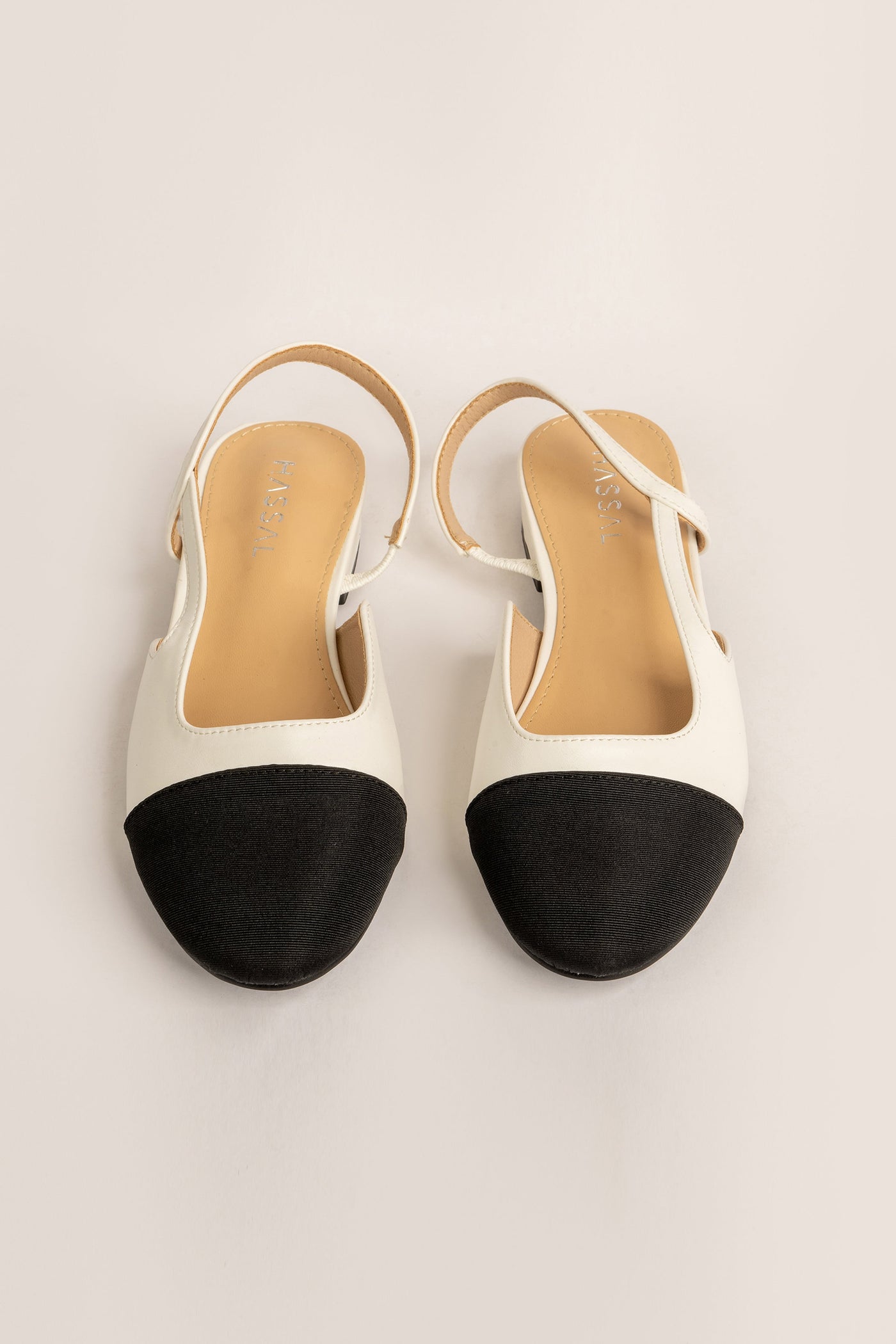 White & Black Sling Back Flats