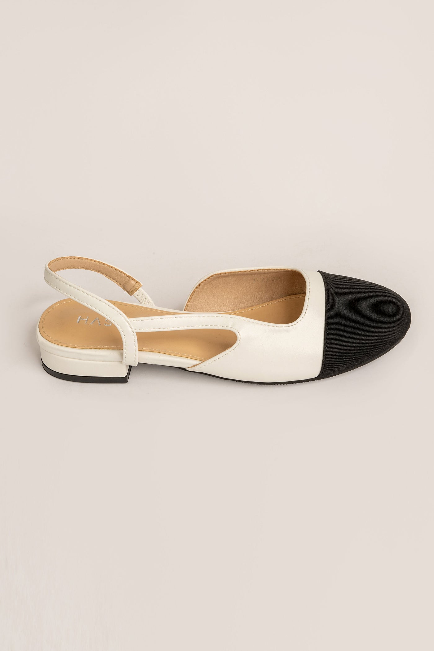 White & Black Sling Back Flats