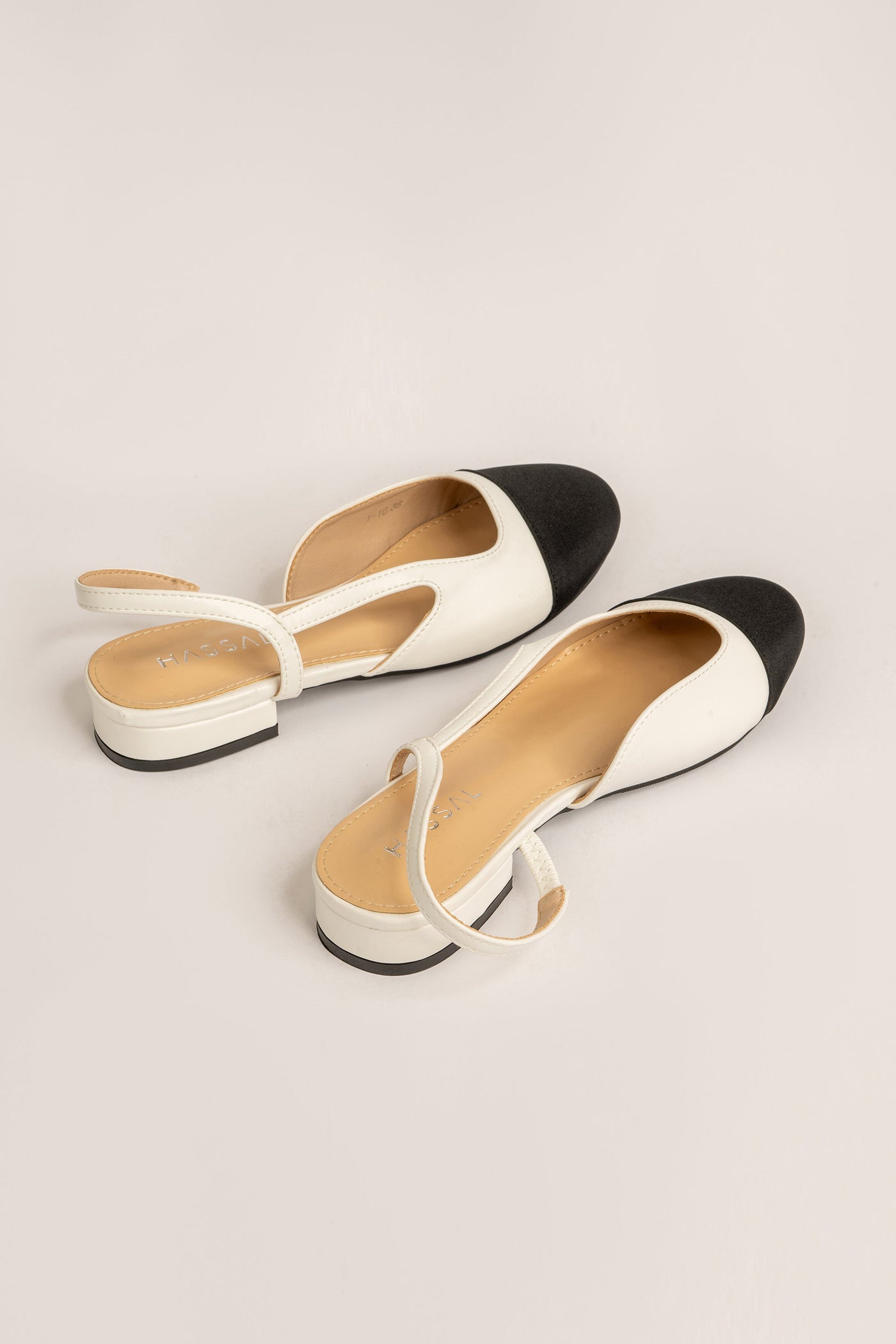White & Black Sling Back Flats