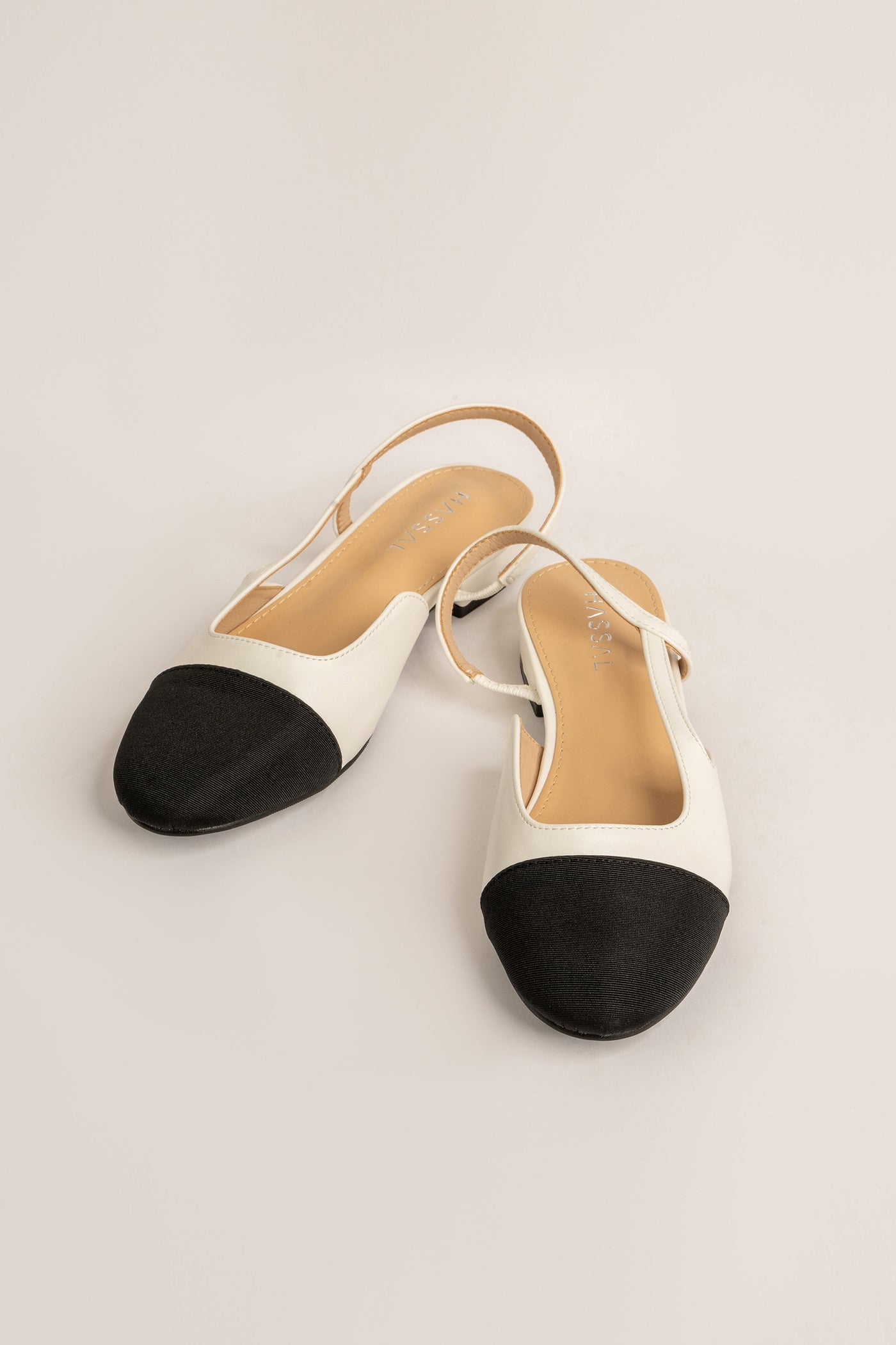 White & Black Sling Back Flats