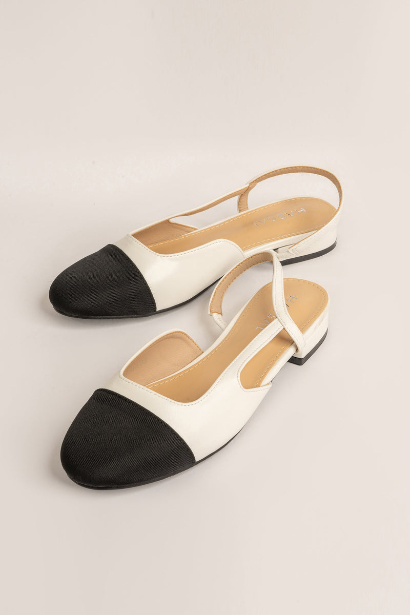 White & Black Sling Back Flats